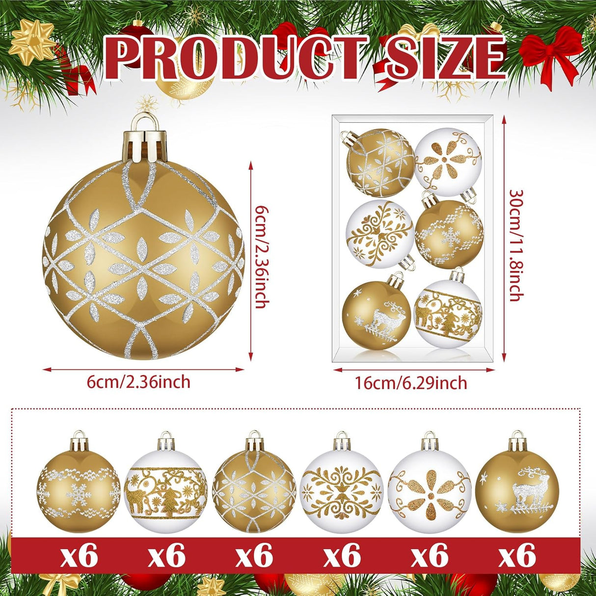 Decoración Clásica Adornos de 36 Bolas de Navidad