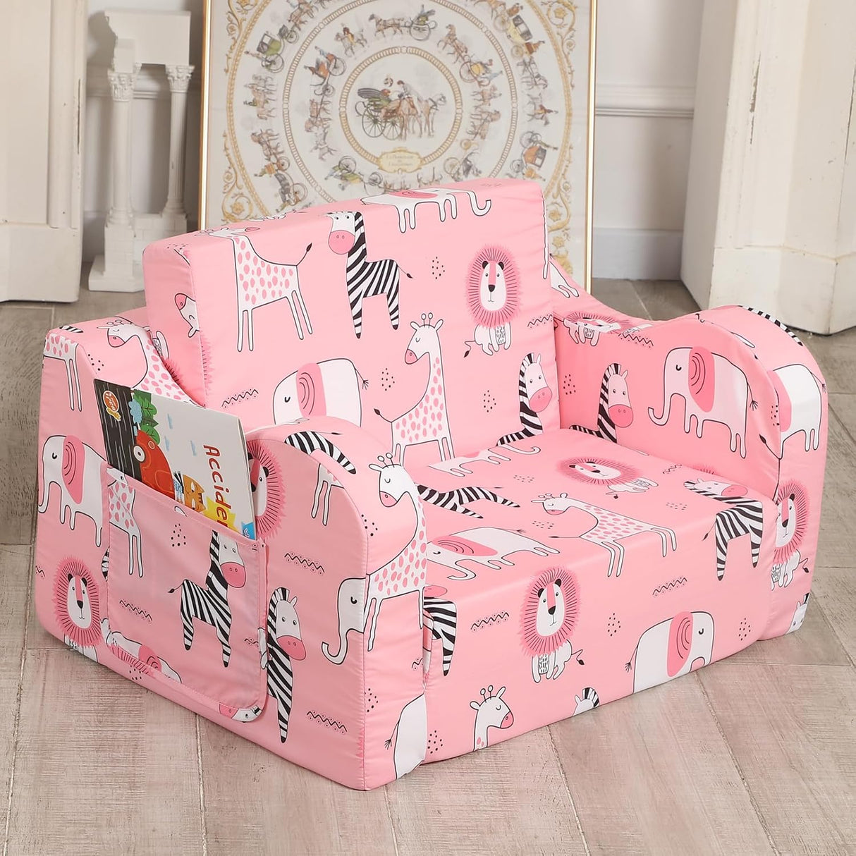 Silla infantil rosa, convertible a cama para niñas y niños
