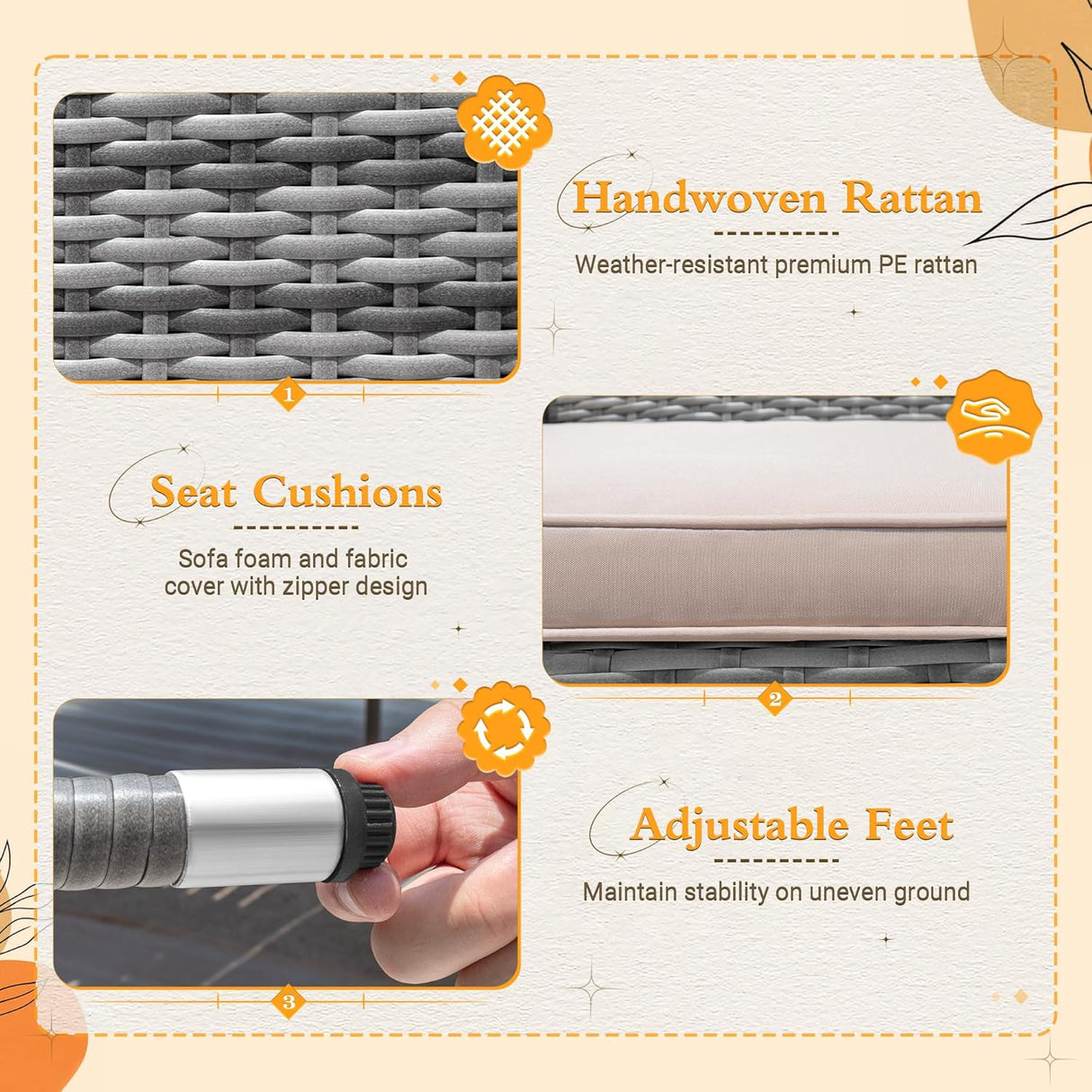 Flamaker Juego de comedor de patio de 7 piezas, mesa y sillas de madera de acacia para exteriores con cojines suaves, muebles de patio de mimbre para terraza, patio trasero, jardín (gris)