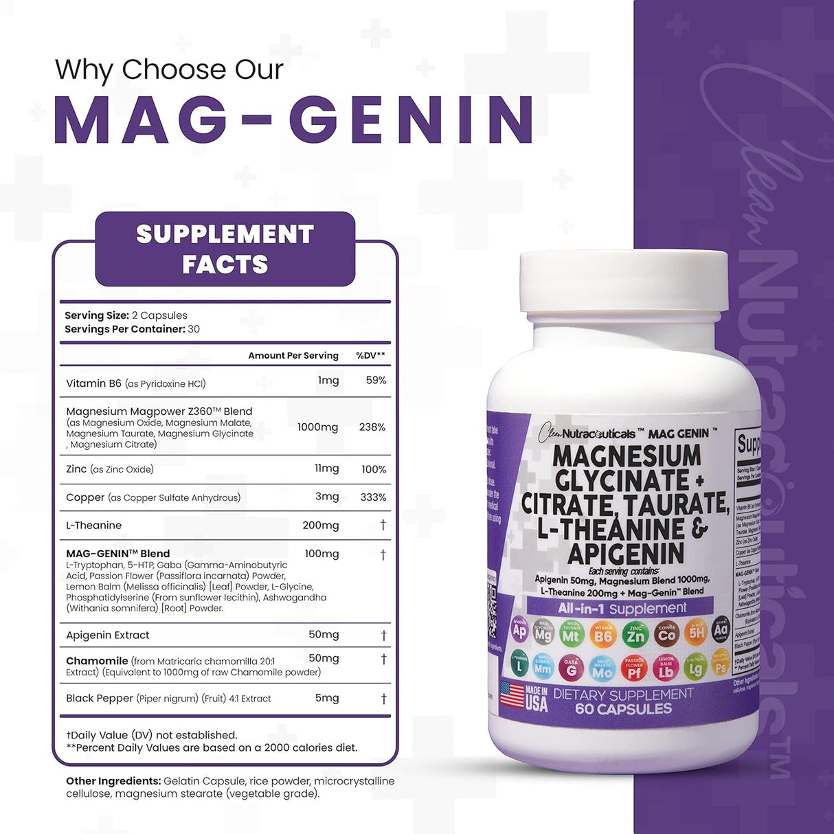 Complejo de glicinato de magnesio 1000 mg con L-teanina