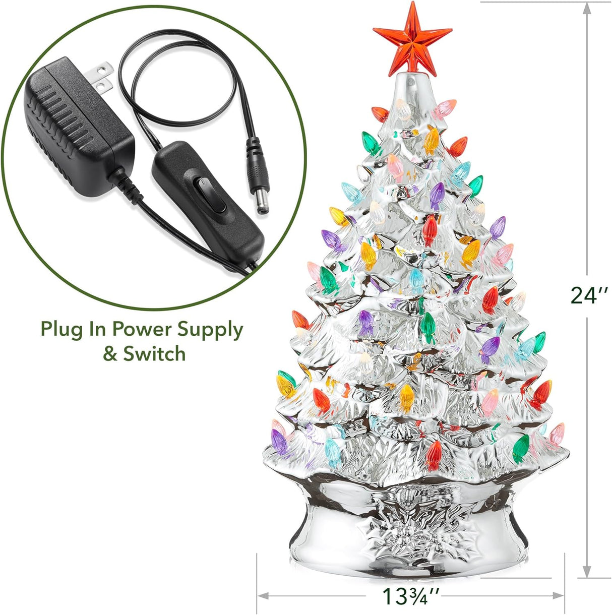 Árbol de Navidad Cerámico Casafield, 24 Pre-Lit, 148 Luces