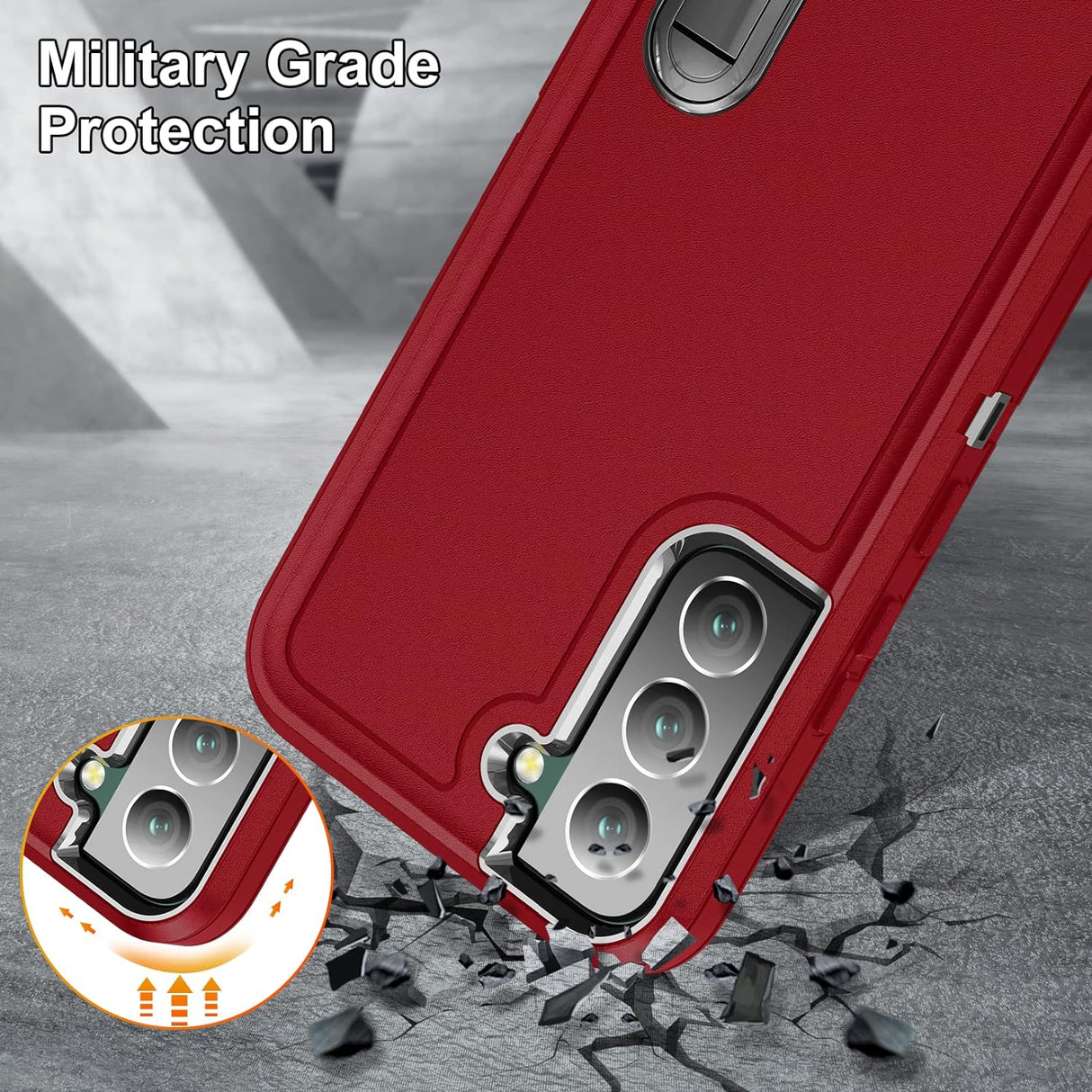 BaHaHoues Funda para Samsung Galaxy S22, Samsung S22 con soporte integrado, a prueba de golpes, polvo y caídas, de grado militar, funda protectora para Galaxy S22 5G de 6.1 pulgadas (rojo/negro)