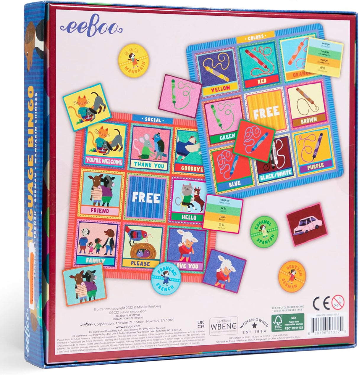 Juego de Bingo de Idiomas eeBoo: Español, Francés, Alemán, Chino