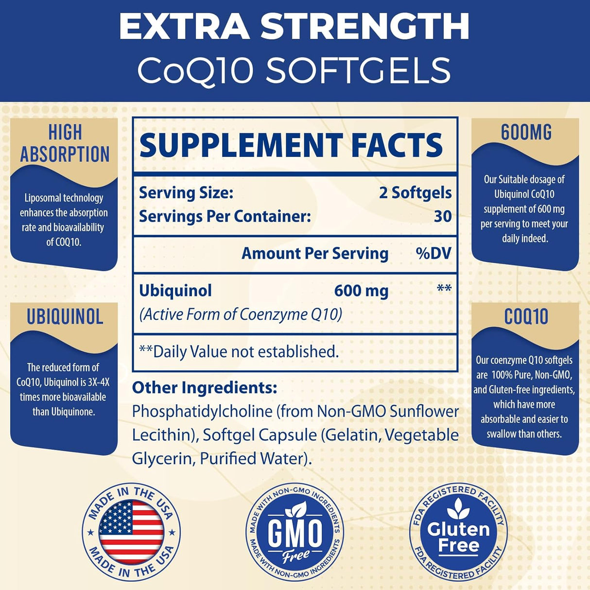 Liposomal CoQ10 Ubiquinol 600mg Suplemento 120 Softgels