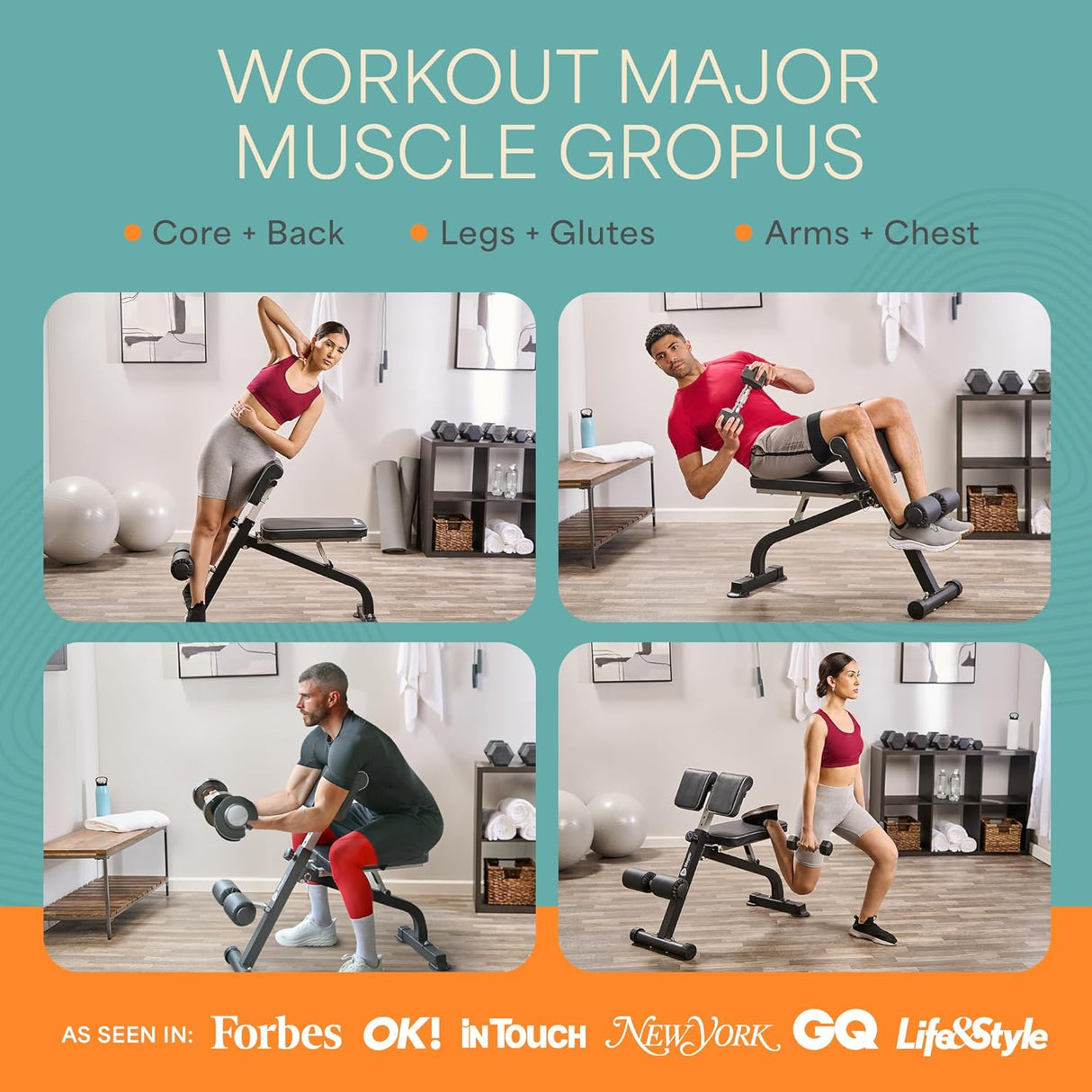 Banco de hiperextensión Lifepro, ajustable, plegable, modelo