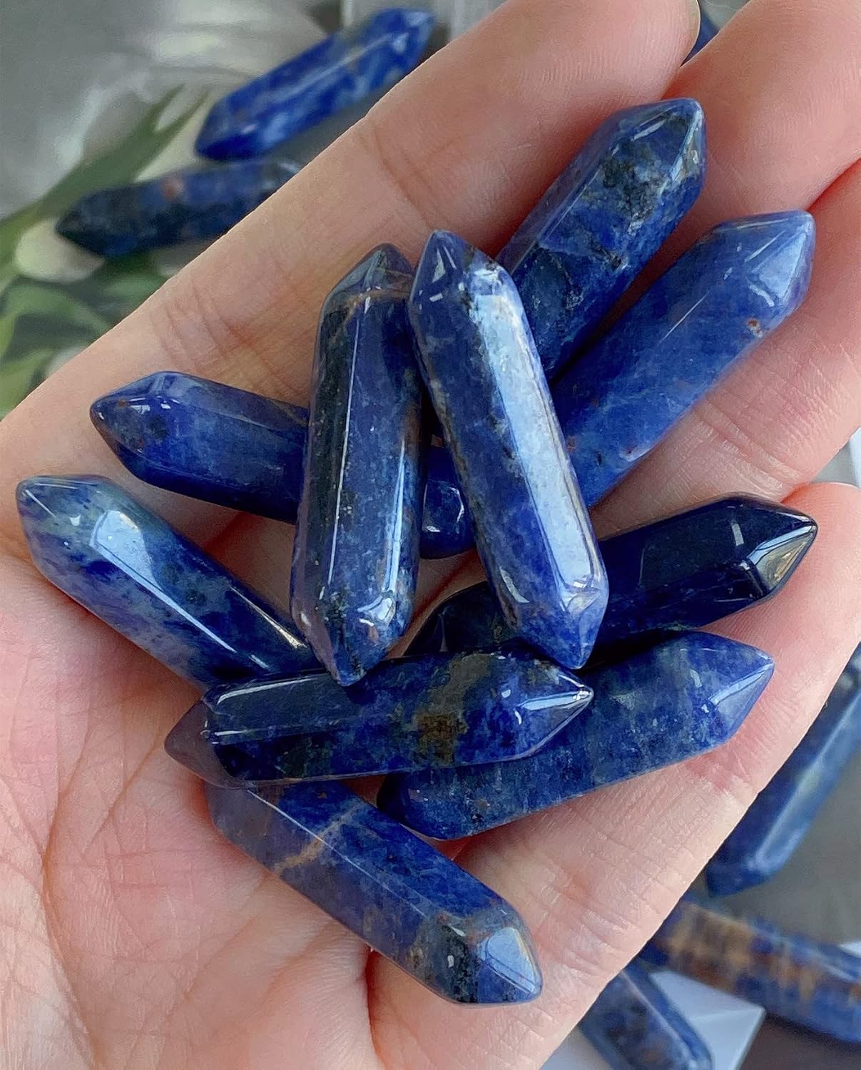 Varitas de Sodalita para Reiki y Meditación, Puntas Hexagonales