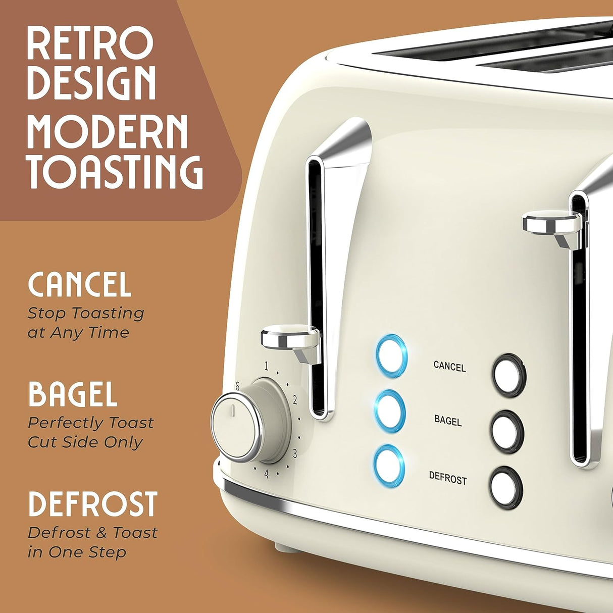 Tostadora retro de 4 ranuras 6 niveles de tostado