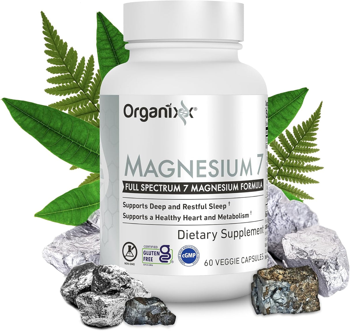 Organixx Magnesio Glycinato para Sueño, Corazón, 60 Cápsulas