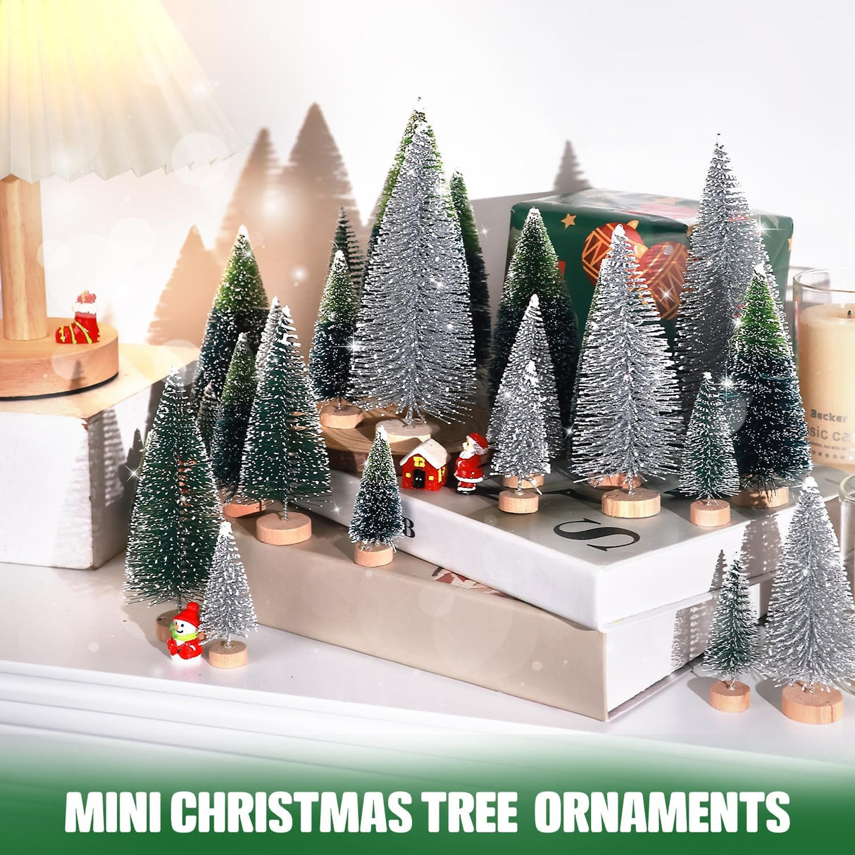Mini Árboles Navideños Artificiales con Base de Madera para Decoración