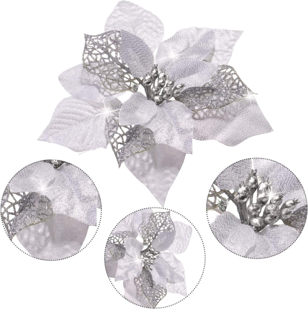 Flores Artificiales Poinsettia Glitter 36 Piezas WILLBOND