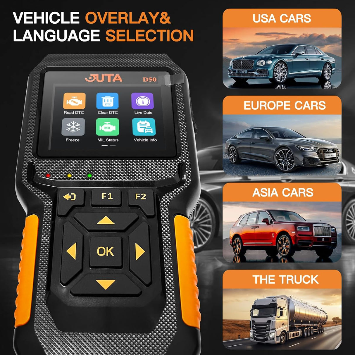 Escáner JUTA D50 OBD2 para coches y camiones, diagnóstico HD