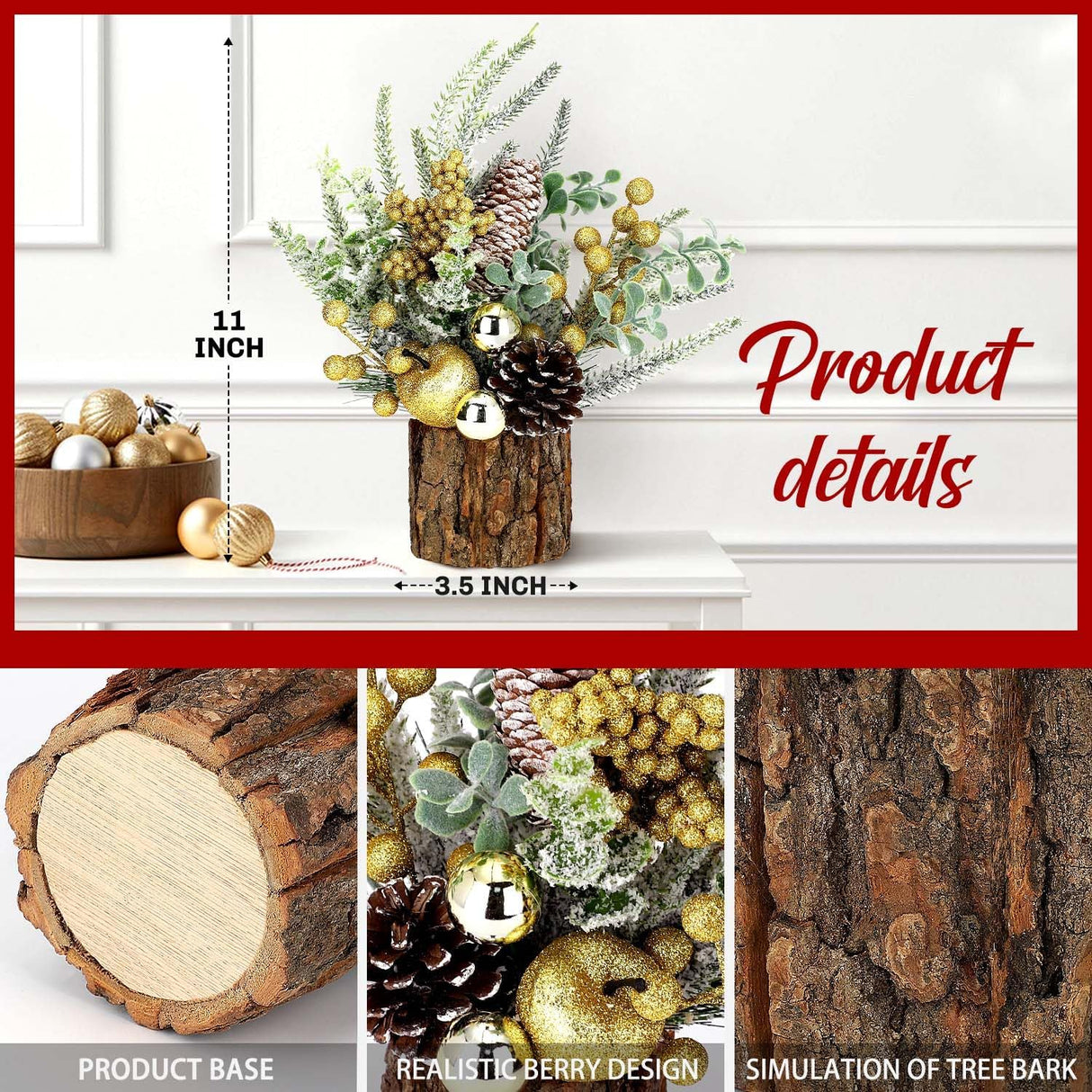 Árbol de Navidad Miniatura Artificial - Decoraciones Festivas - Tree Stump-Golden