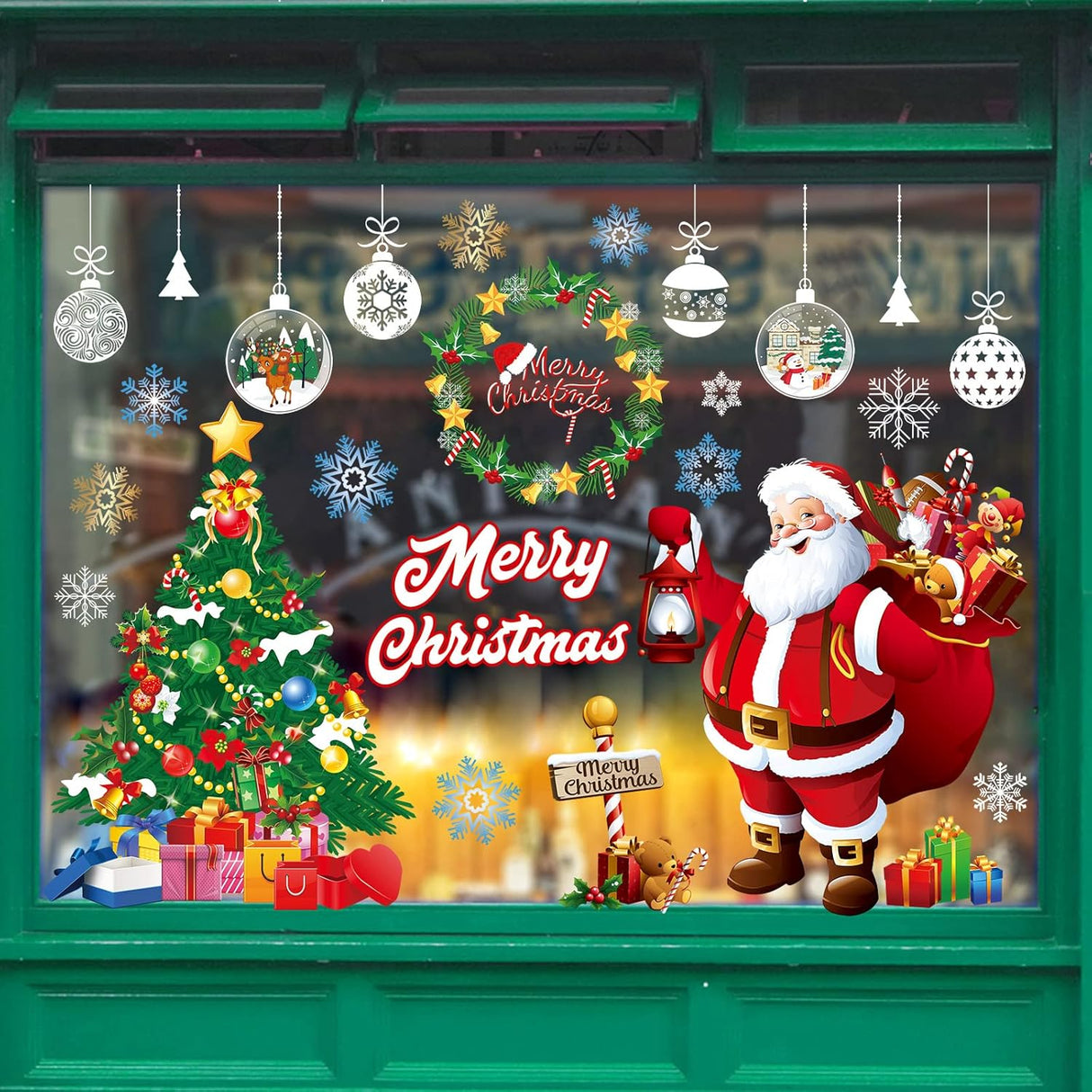 Adhesivos Navideños Yusongirl, Santa, Árbol, Nieve, Reutilizables