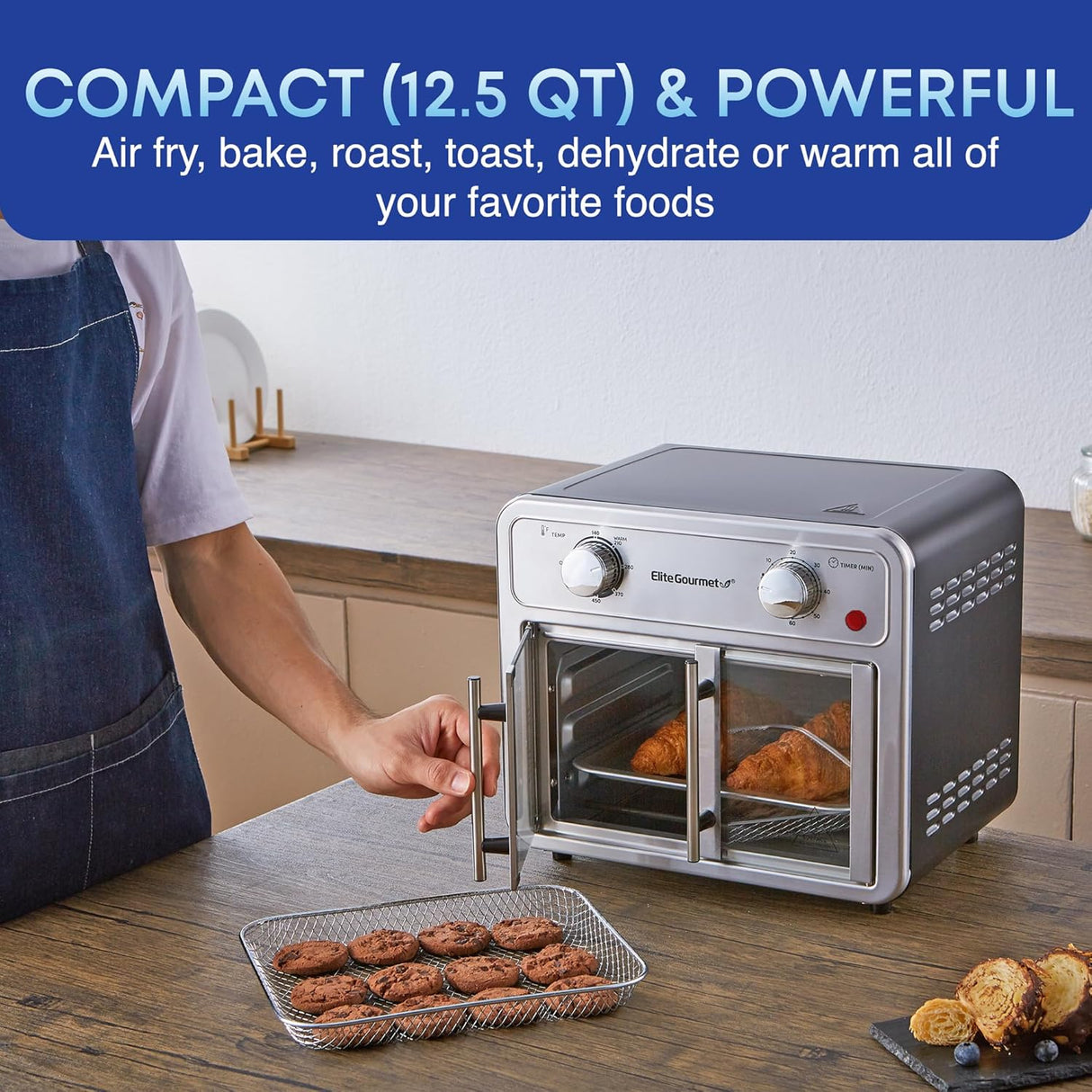 Elite Gourmet EAF1222SS - Horno freidora de aire con puertas