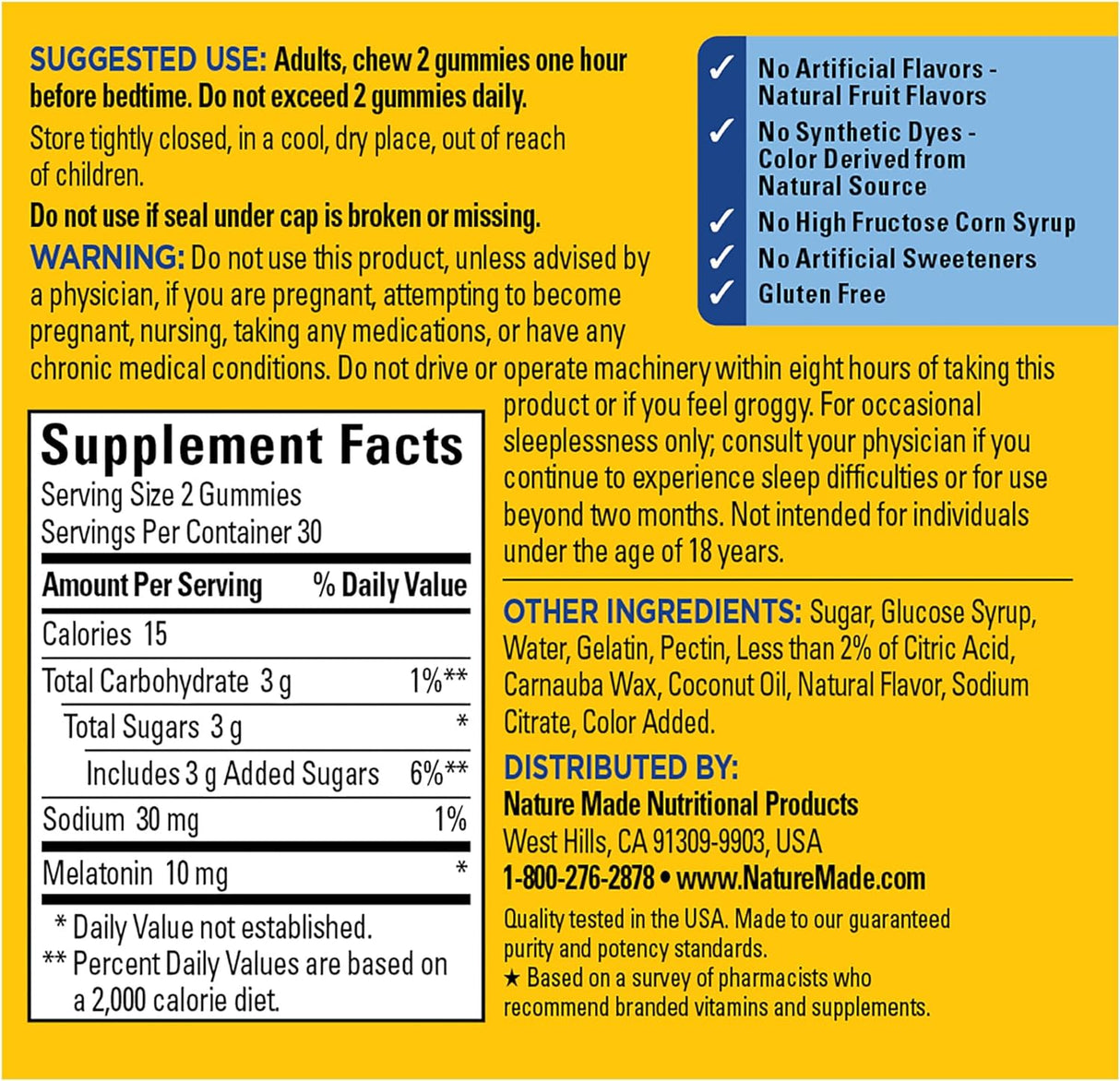 Nature Made Gomitas de ayuda para dormir 100% 10 mg 60 und