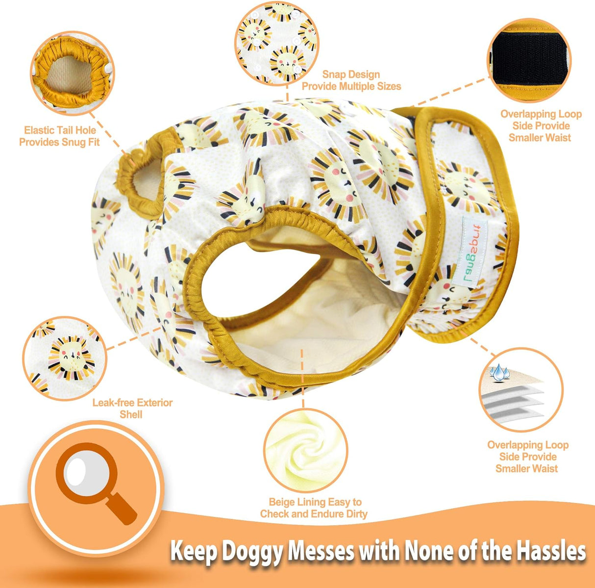 Langsprit - Pañales lavables perro cómodos con broches a presión