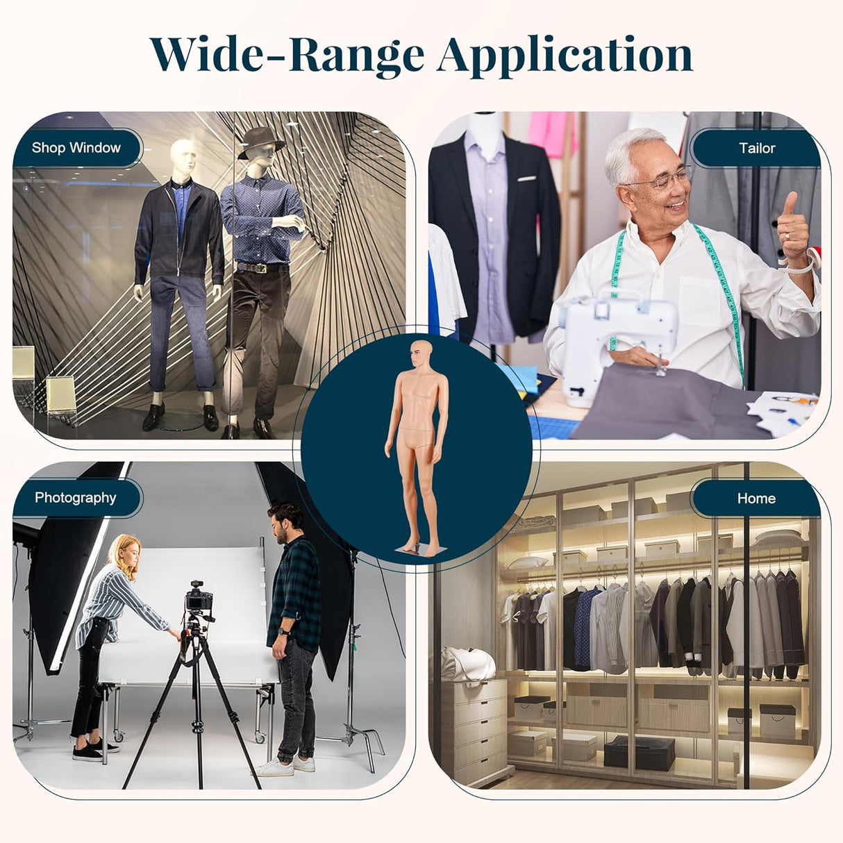 Maniquí ZENY Hombre 73 Ajustable, Rotación 360°, Detachable