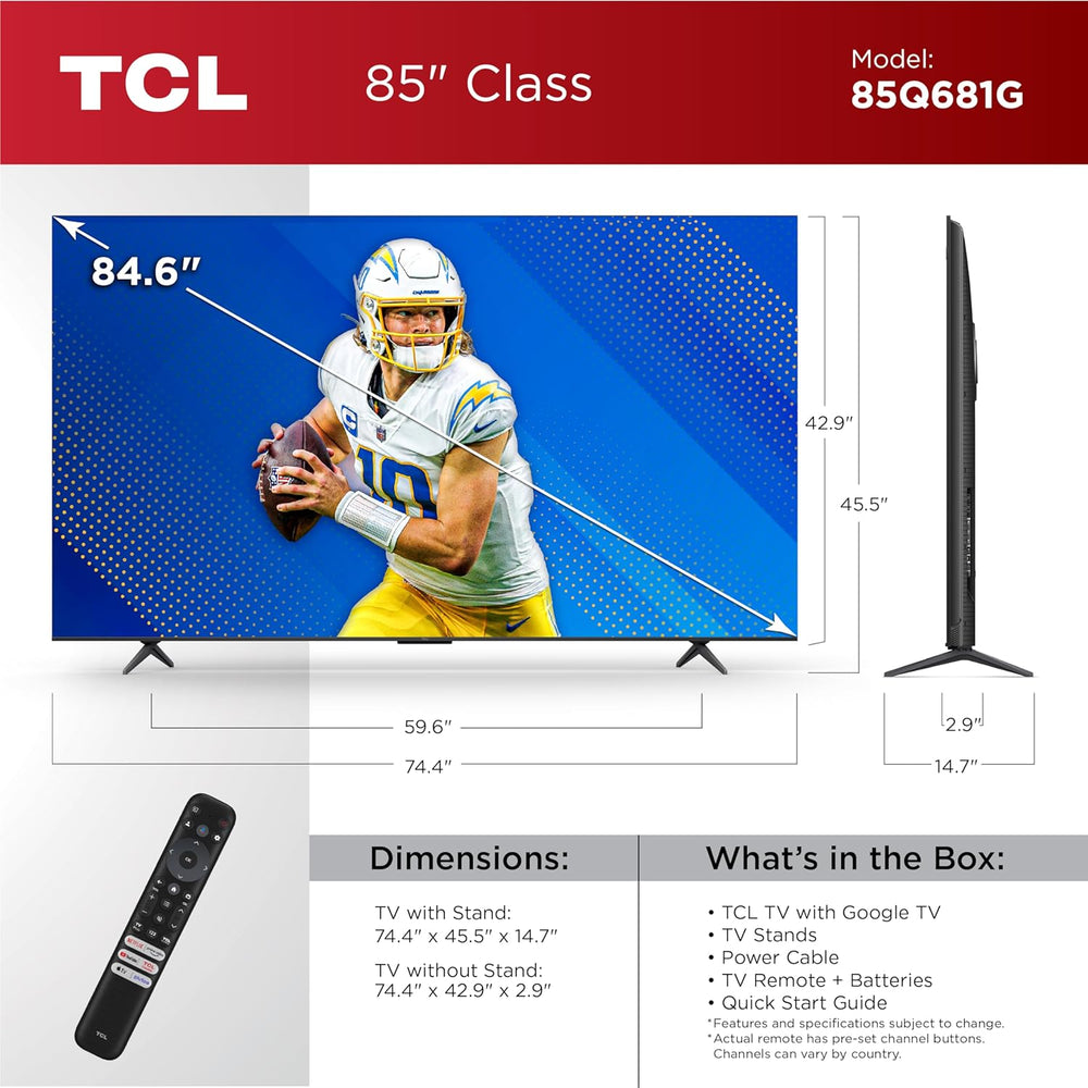 Televisor TCL 85 Q68 QLED 4K UHD, Dolby Vision, 85Q681G