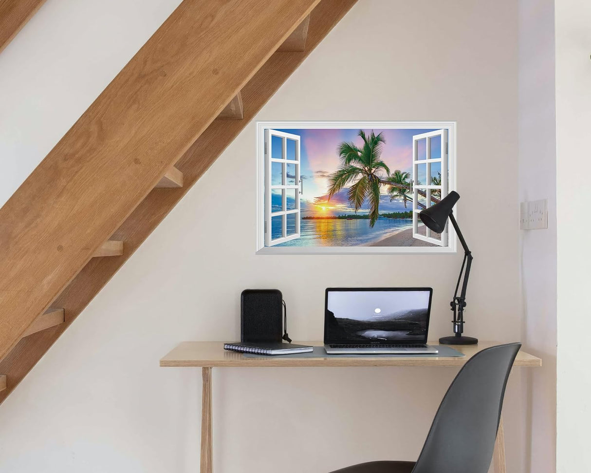 FLFK Adhesivo de pared falso para ventana diseño de amanecer