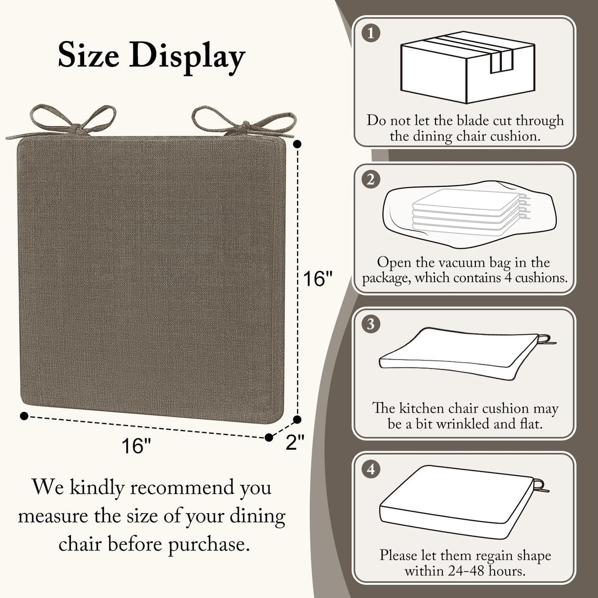 Cojines para Sillas de Comedor Cozyide, 4 Pack, Antideslizantes