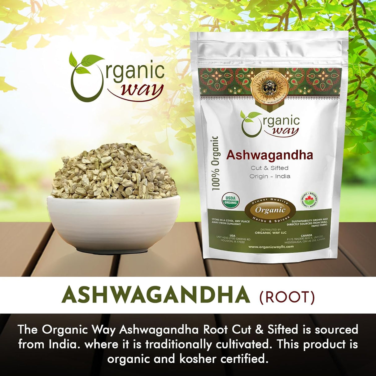 Raíz de Ashwagandha Orgánica - Organic Way | 1/2 LBS, Vegan