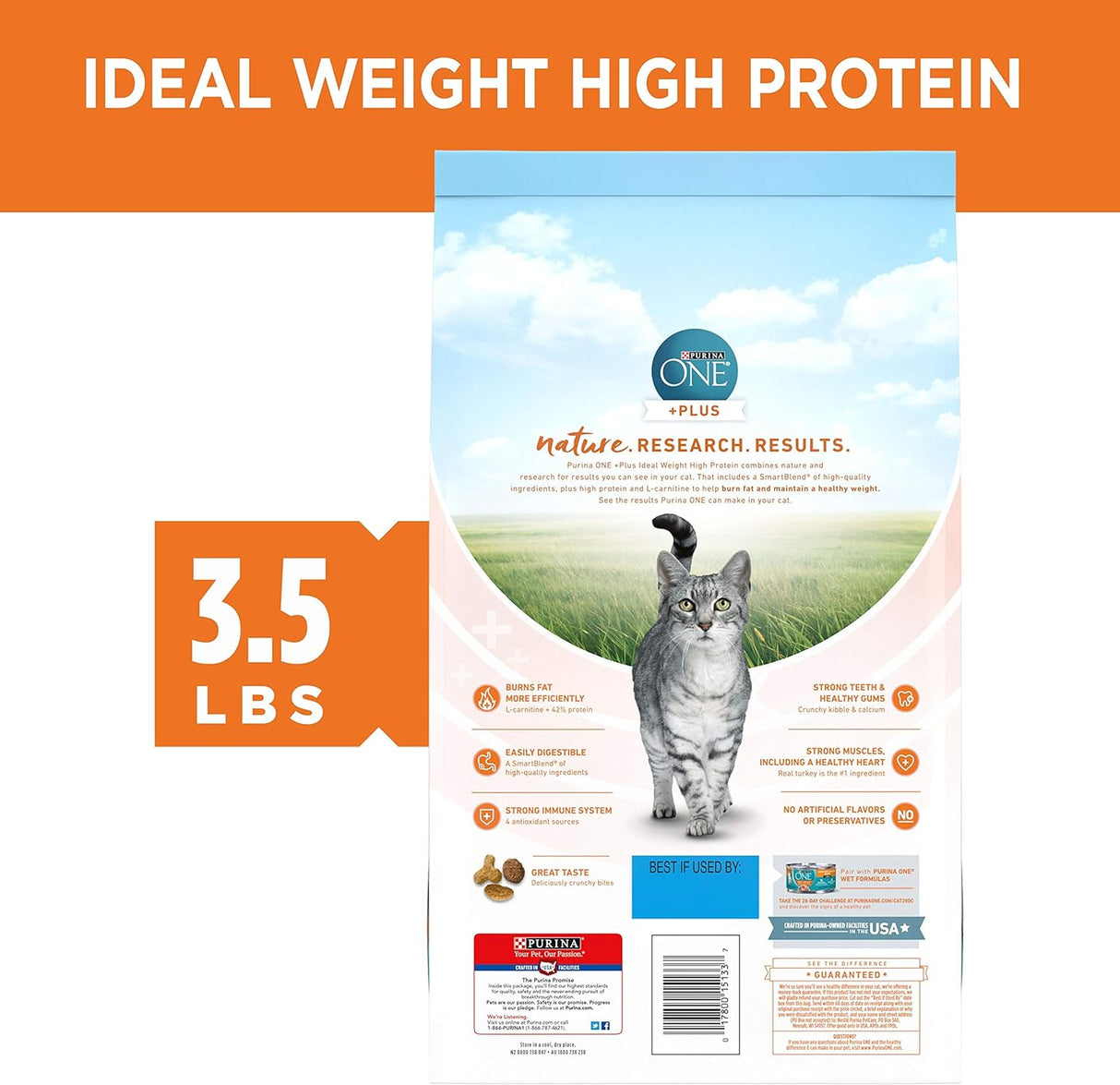 Purina ONE Alimento seco para gatos con alto contenido en proteínas, peso ideal con pavo y peso ideal con pavo - Bolsa de 3.5 libras