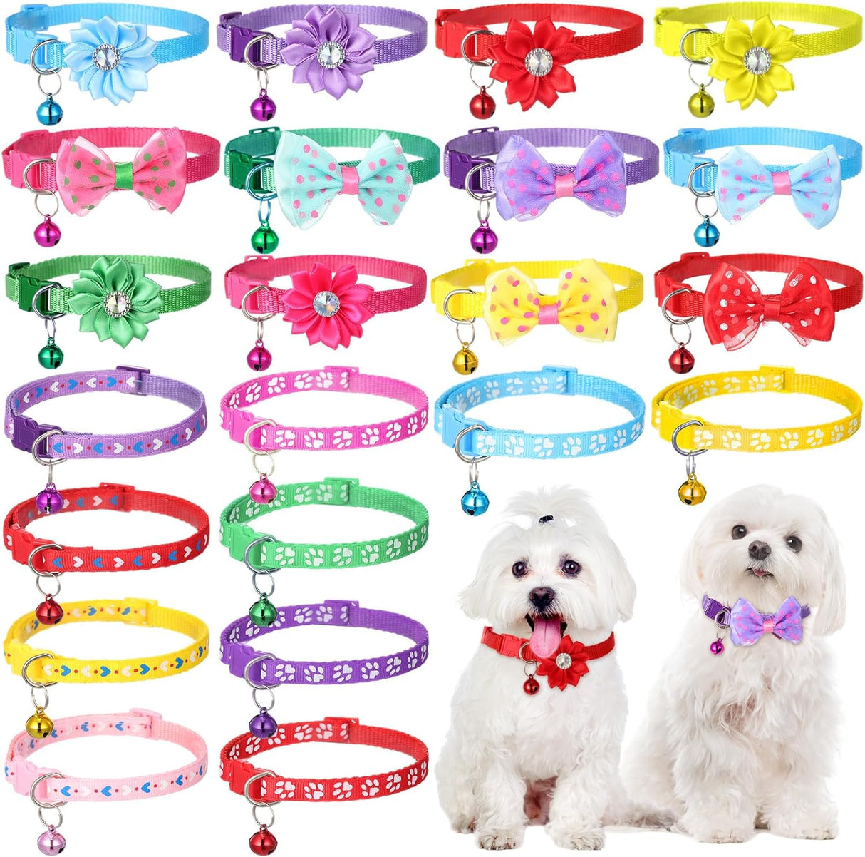 Collares Ajustables con Moño y Flor para Perros y Gatos Pequeños