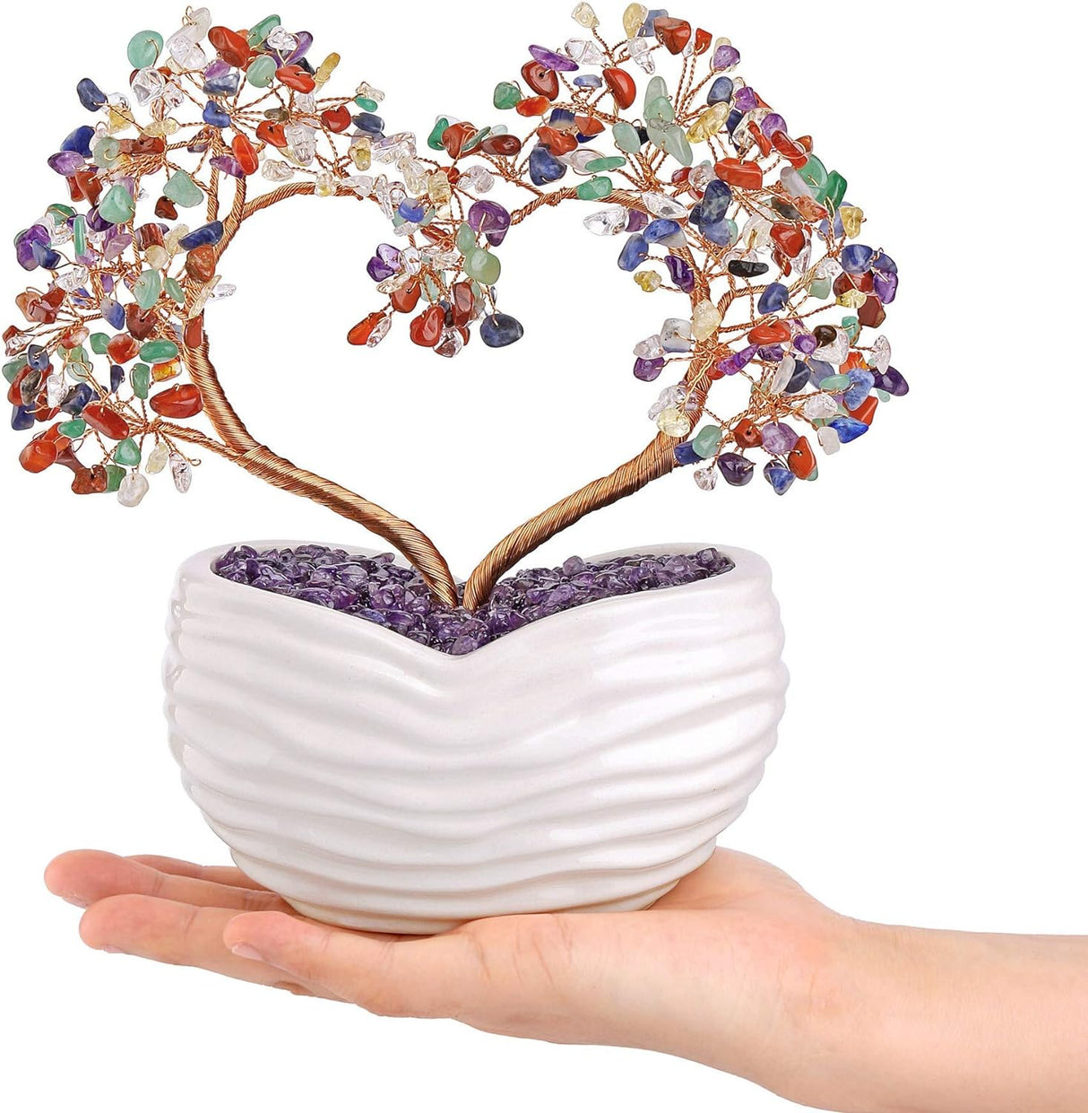 Árbol de dinero de corazón de cristal curativo de 7 chakras