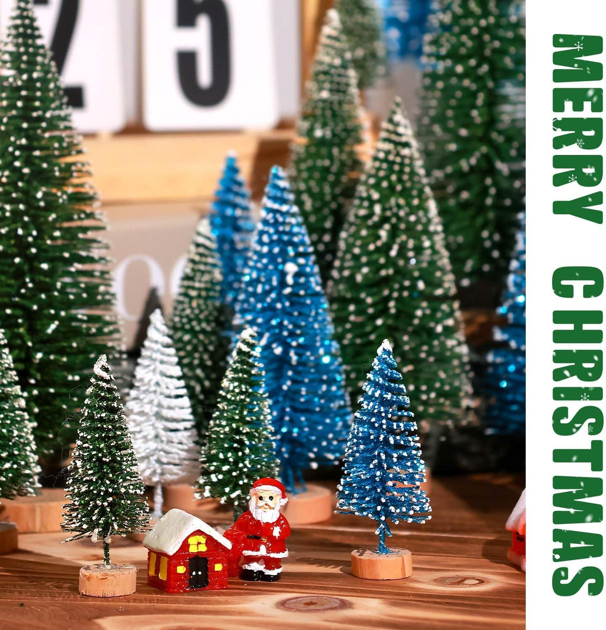 Mini Árboles de Navidad Artificiales con Base de Madera para Decoración