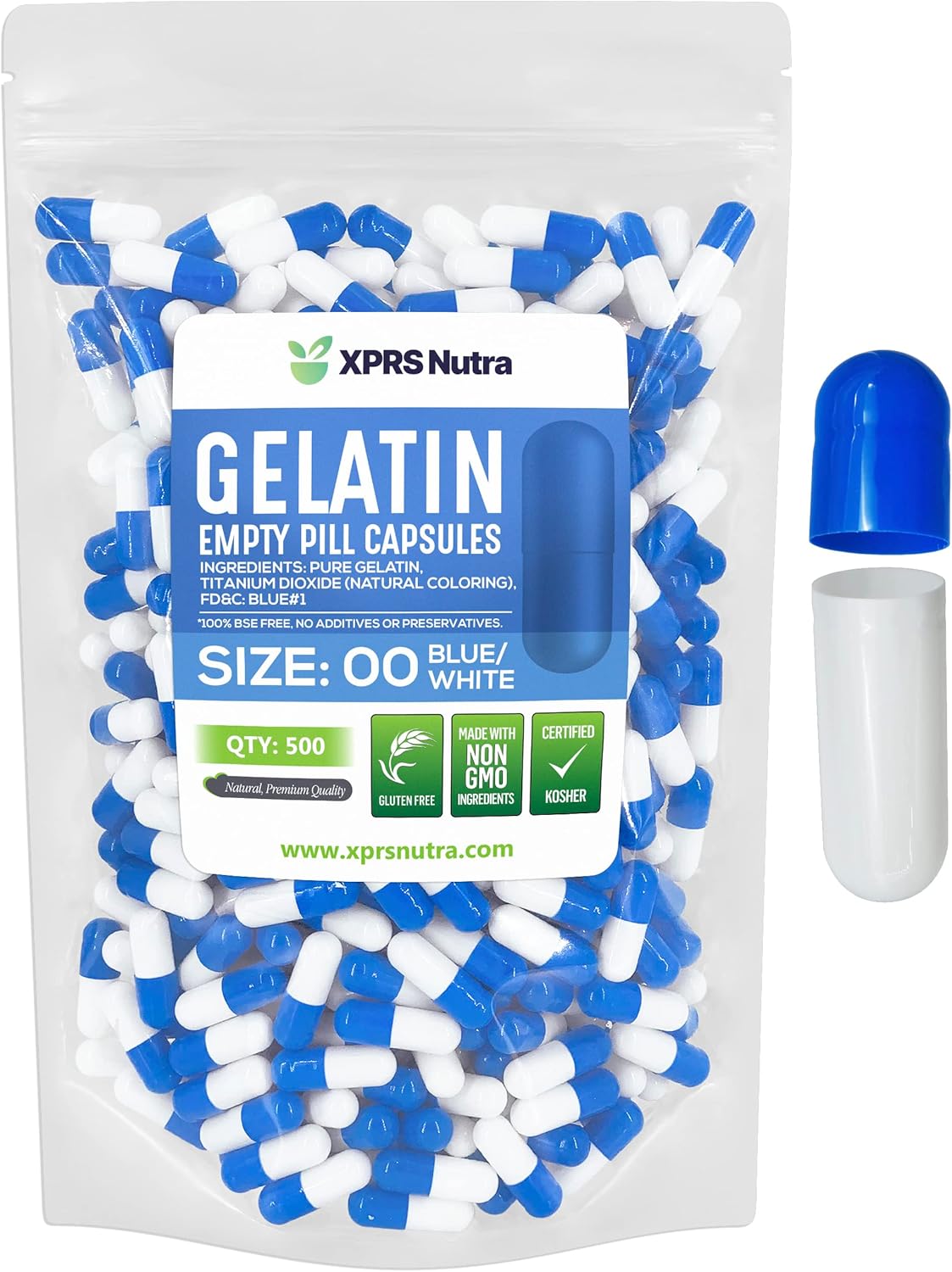 Cápsulas Vacías Gelatina 00 - XPRS Nutra - 500 Unidades