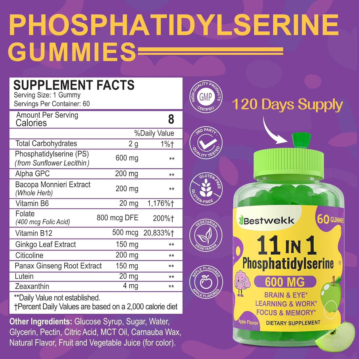 Suplemento de Fosfatidilserina 600mg para Memoria y Concentración