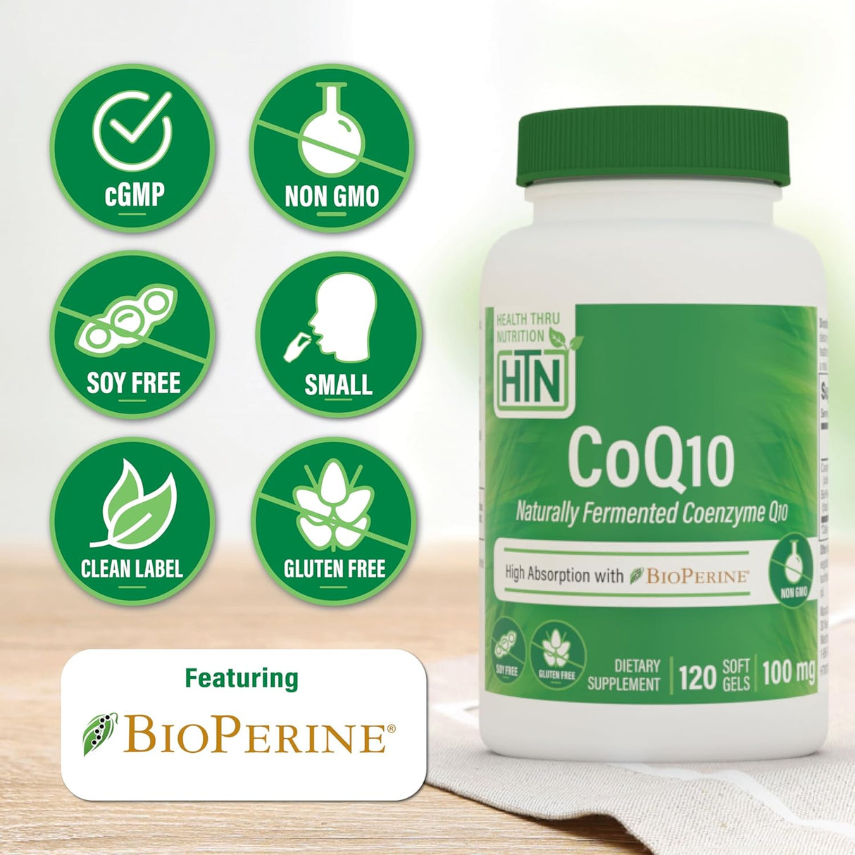 Health Thru CoQ-10 100mg BioPerine 120 Softgels