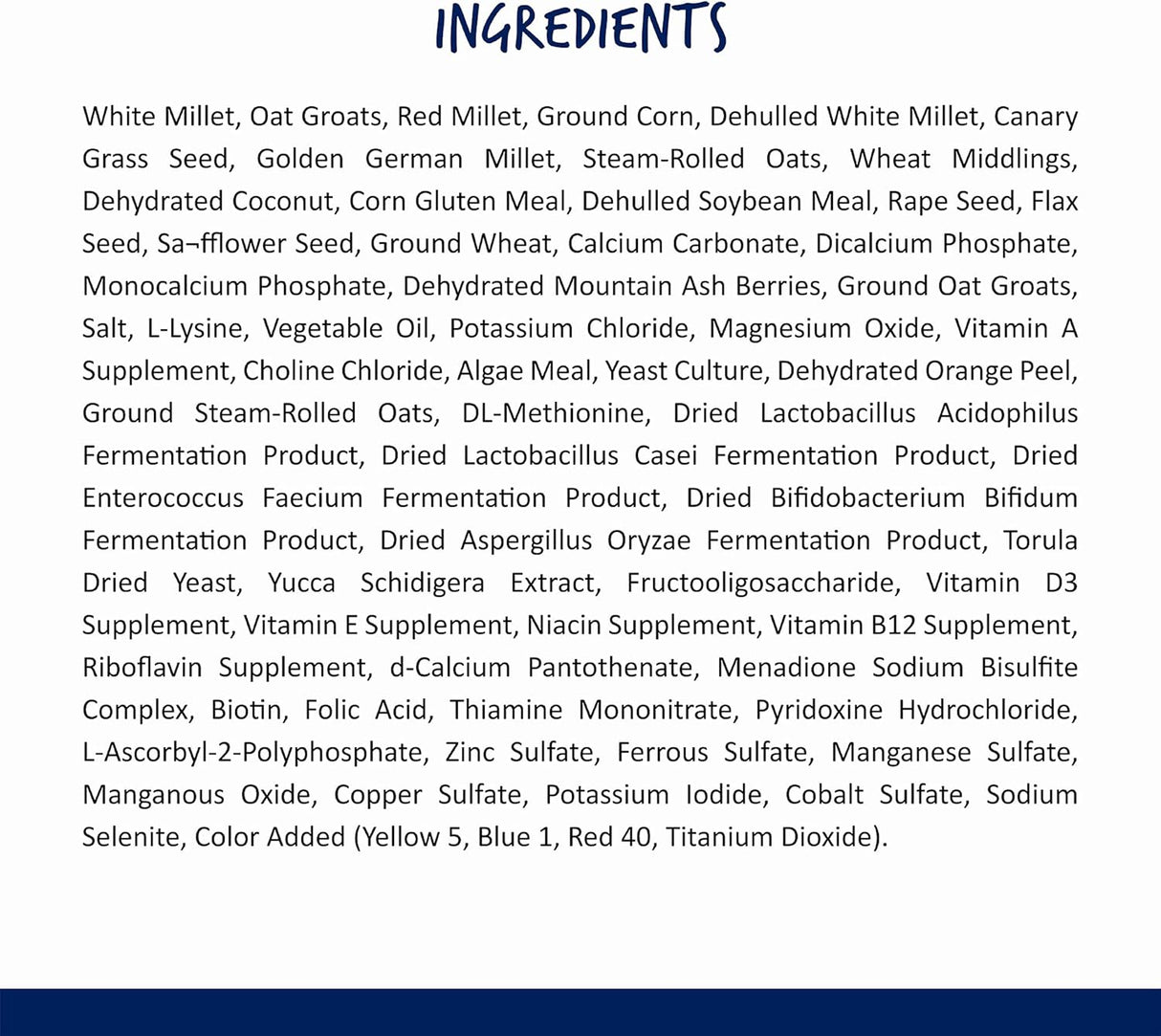 Alimento diario para pájaros para mascotas 2.5 libras