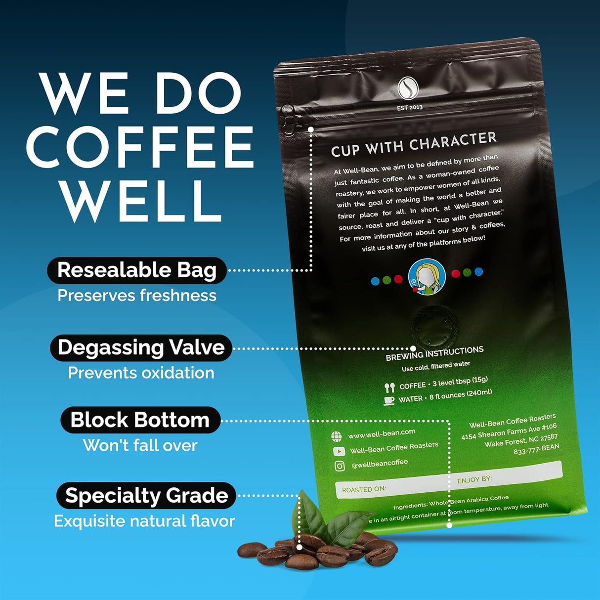 Café Molido Simmer Down - Well-Bean, Descafeinado Suizo 12 oz