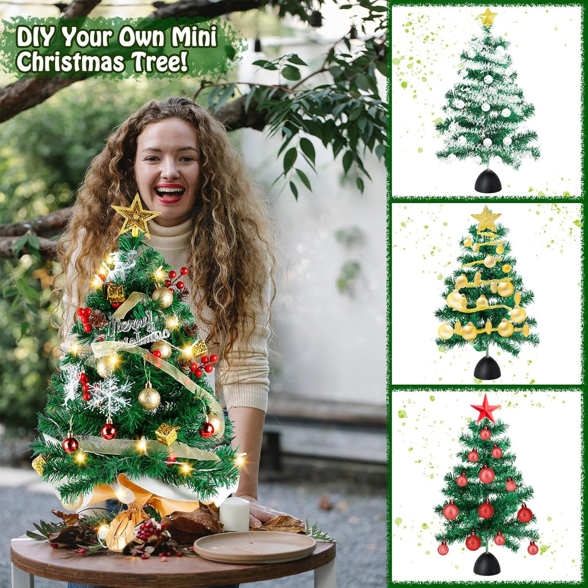 Árbol de Navidad de Mesa con Luces LED y Adornos