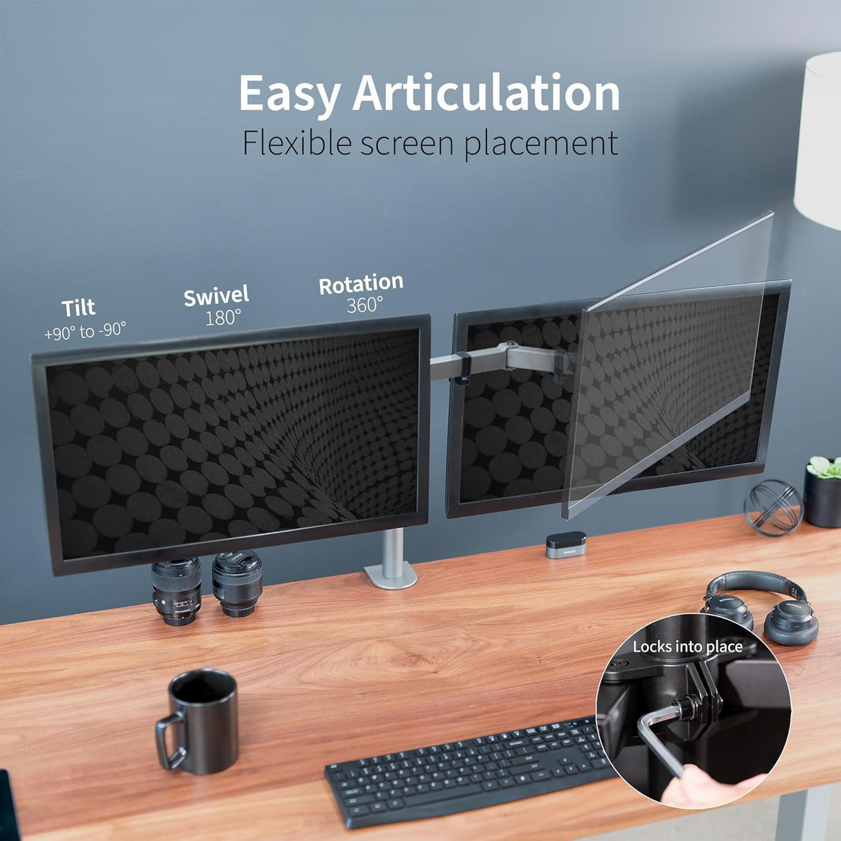 Soporte Doble para Monitores VIVO, Ajustable, STAND-V002