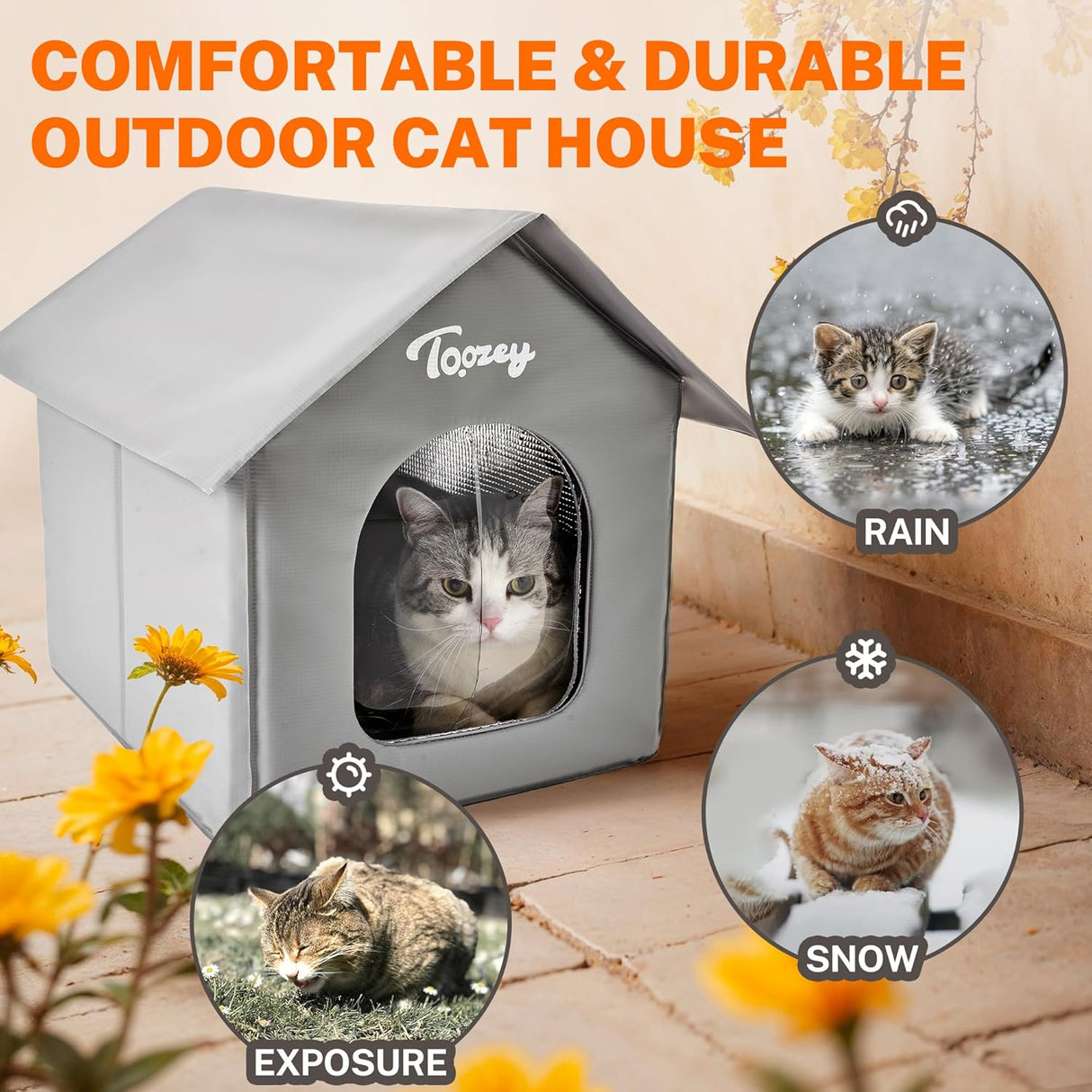 Casa para Gatos Exterior Toozey, Aislada, Impermeable, Modelo 2023