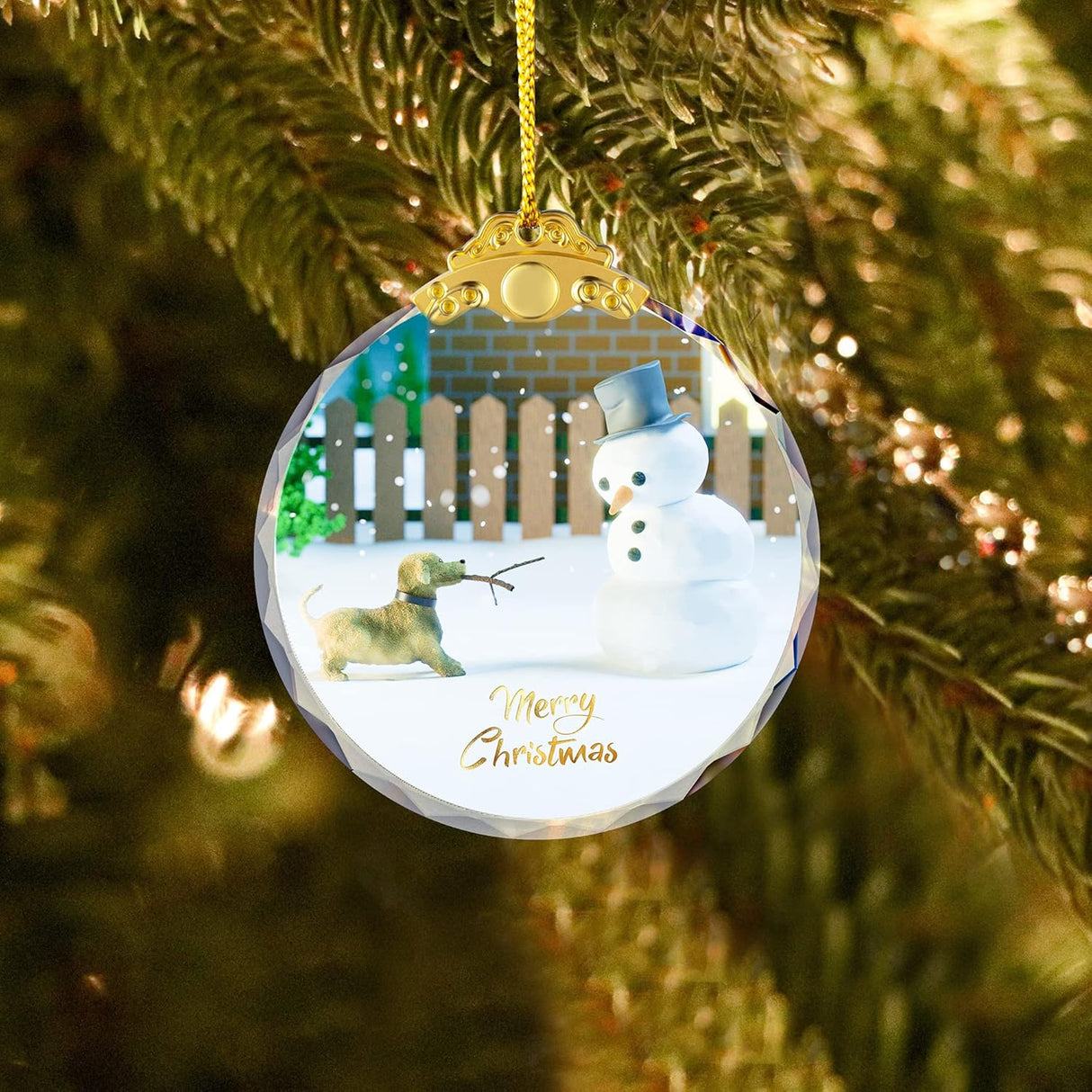 Adorno colgante de Navidad perro y muñeco de nieve