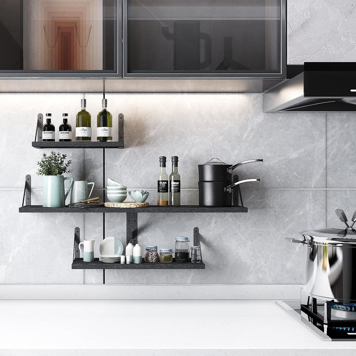 Estantes Flotantes YGEOMER, Madera, Set de 4 Tamaños Variados