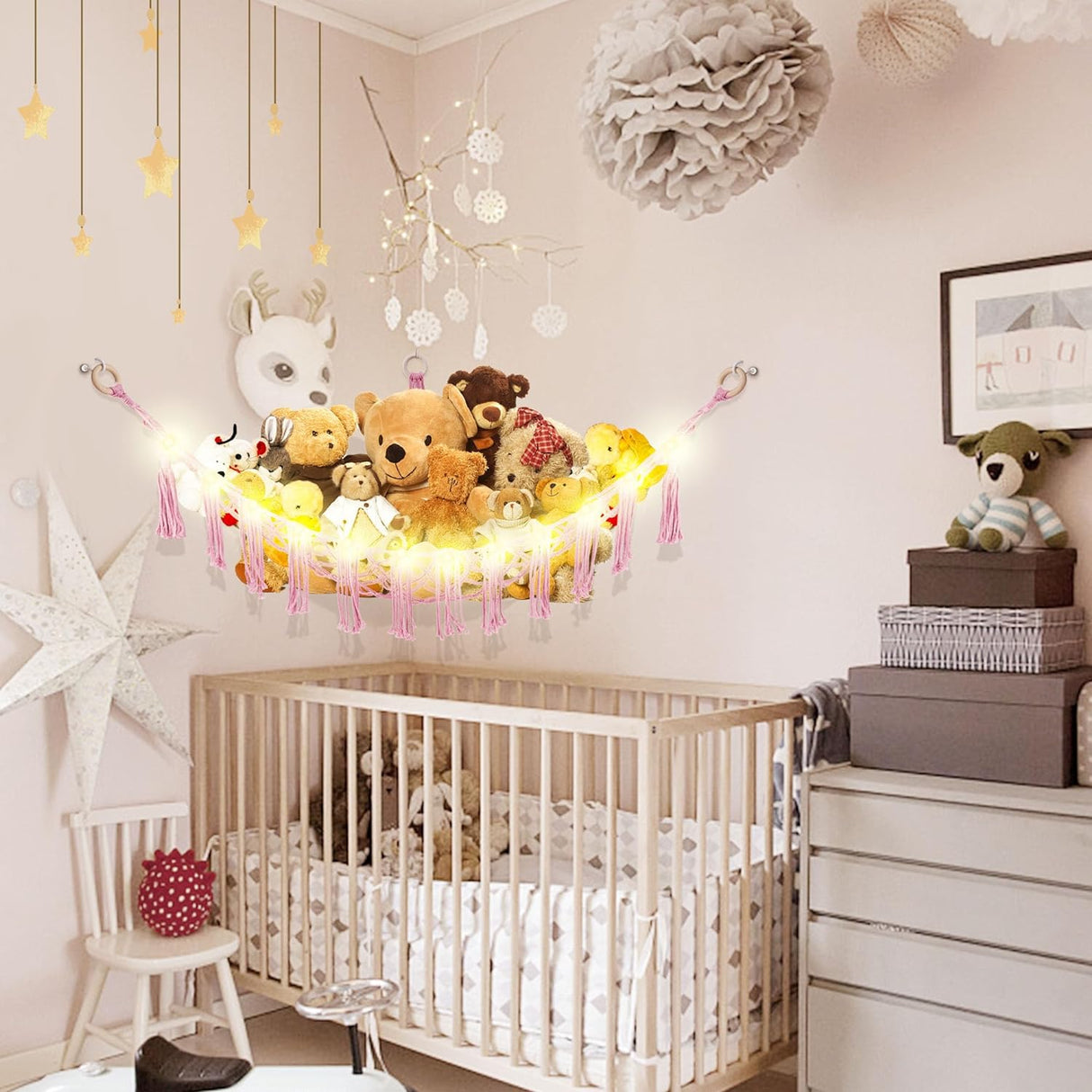 Hamaca para Peluches con Luz LED, Almacenamiento para Niños