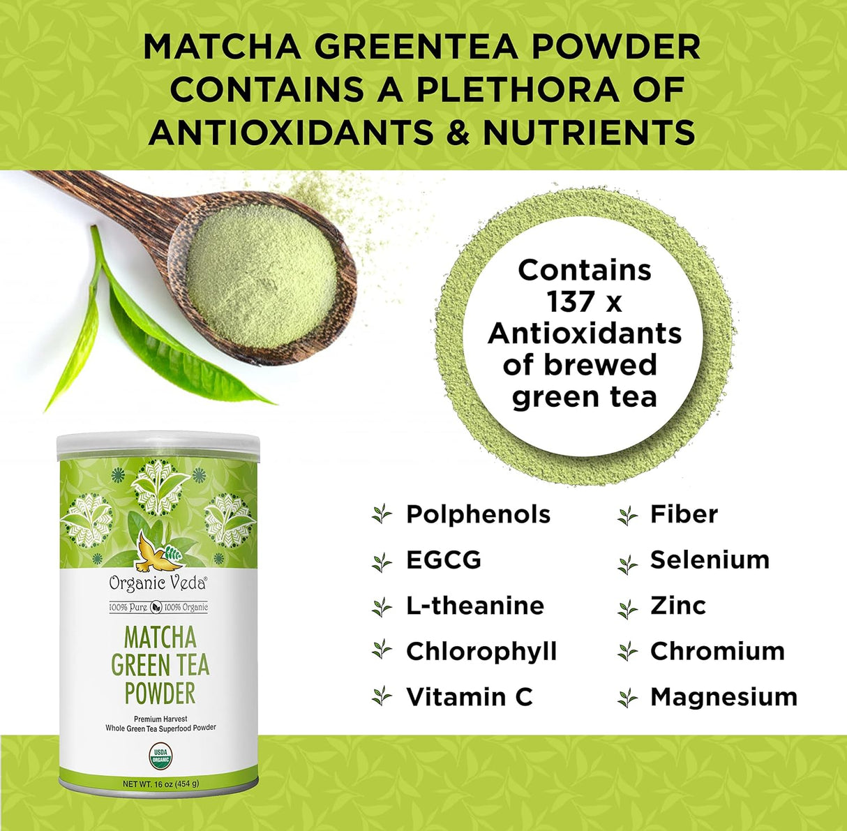 Polvo de Té Verde Matcha Culinario Orgánico y Antioxidante