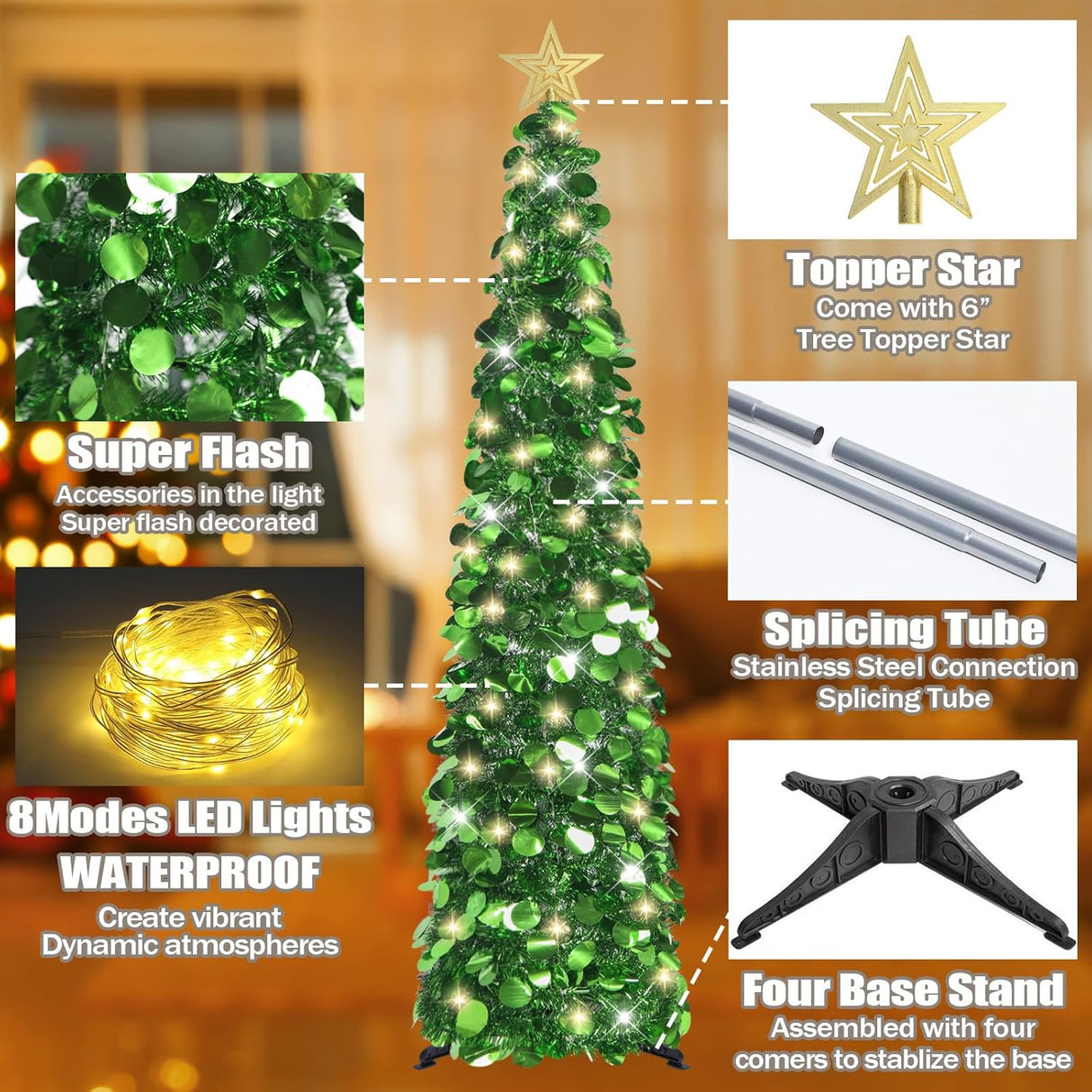 Árbol de Navidad Pop-Up 5 FT con luces y temporizador