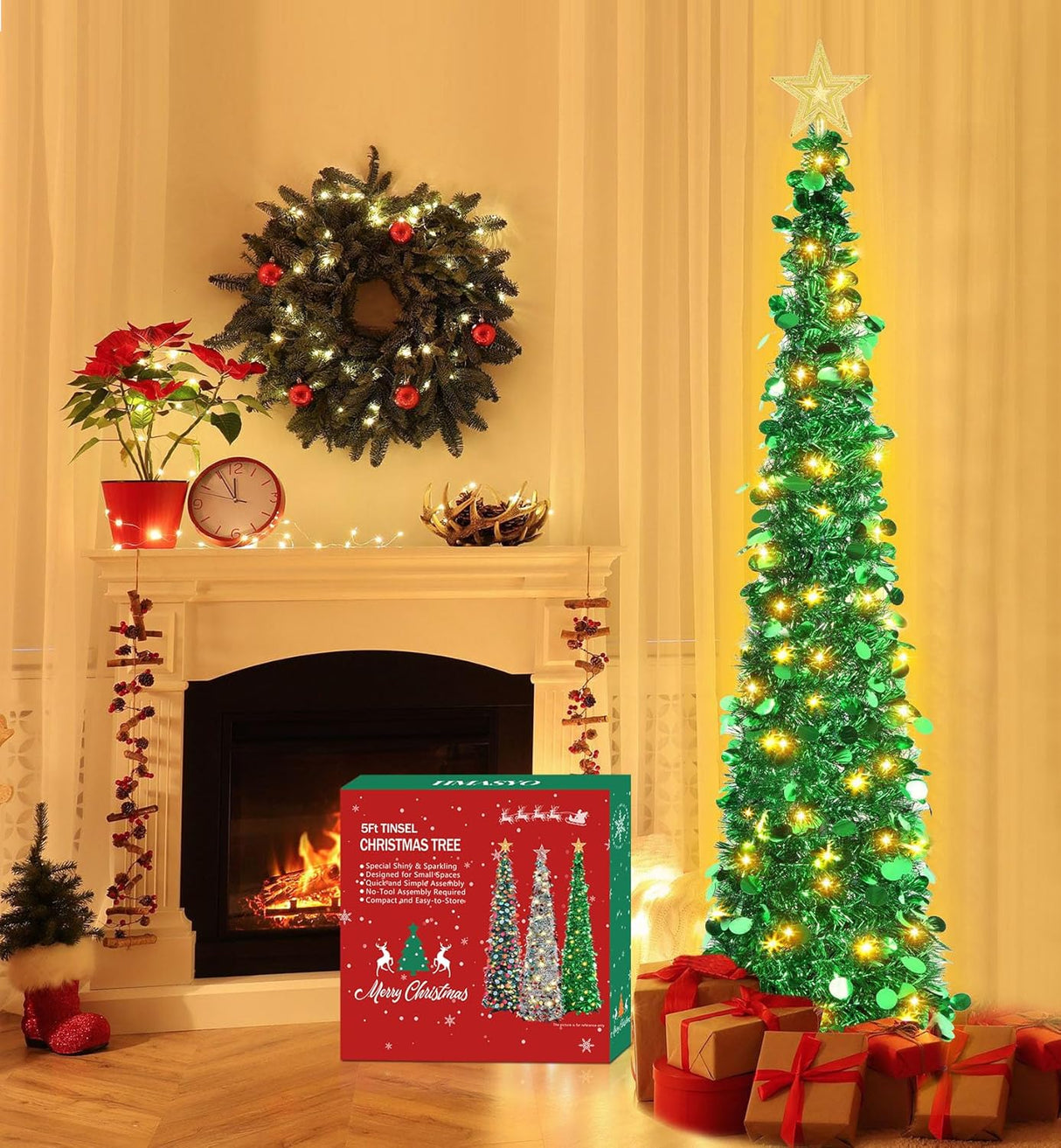 Árbol de Navidad Pop-Up 5 FT con luces y temporizador