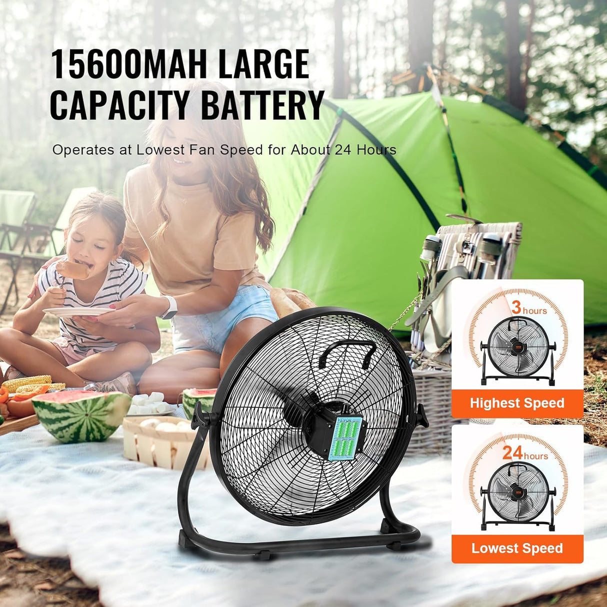 VEVOR Ventilador de piso recargable 16'', 360° pivotante, potente