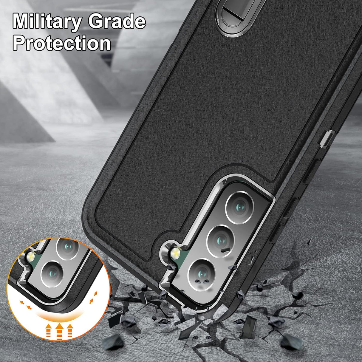 BaHaHoues Funda para Samsung Galaxy S22, Samsung S22 con soporte integrado, a prueba de golpes, polvo y caídas, funda protectora de grado militar para Galaxy S22 5G de 6.1 pulgadas (negro)