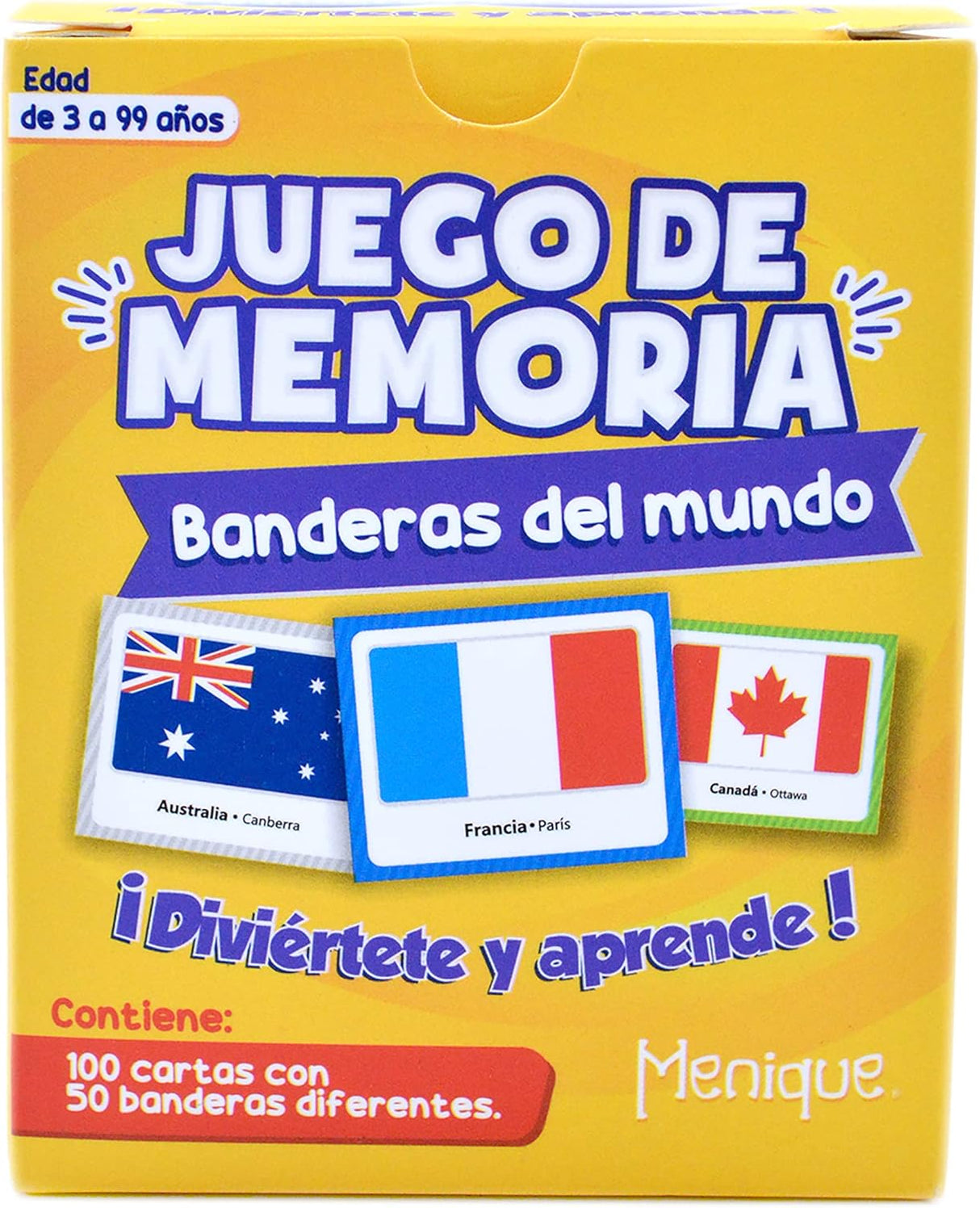 Juego de Memoria de Banderas Menique, 100 Fichas, 50 Pairs