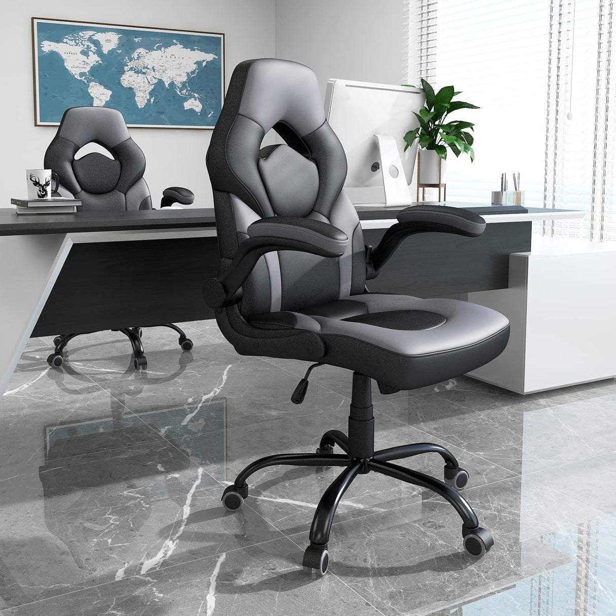 Silla Gaming ergonómica de cuero, Negro QSCH Wonder Comfort