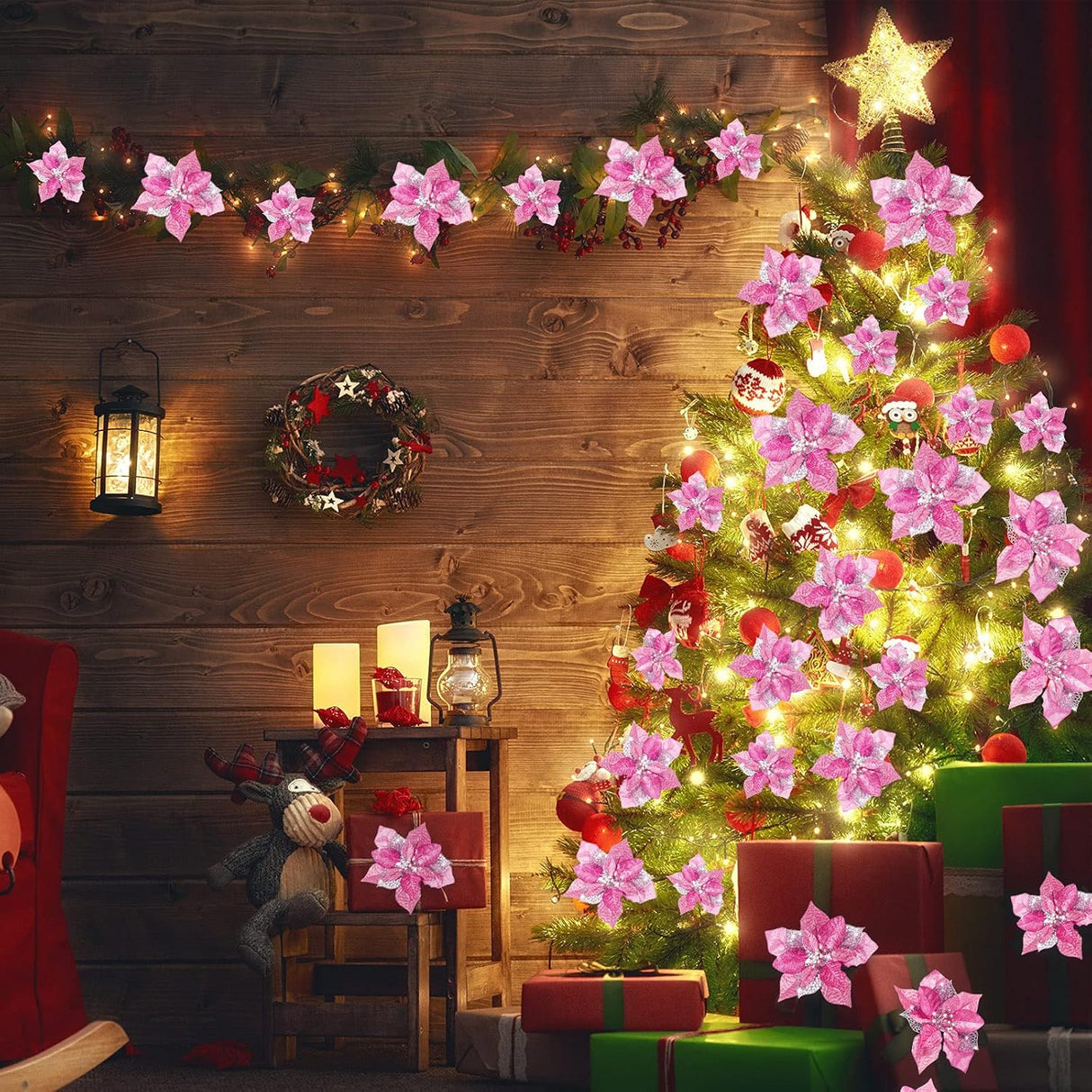 Flores artificiales navideñas WILLBOND 36 Piezas Poinsettia