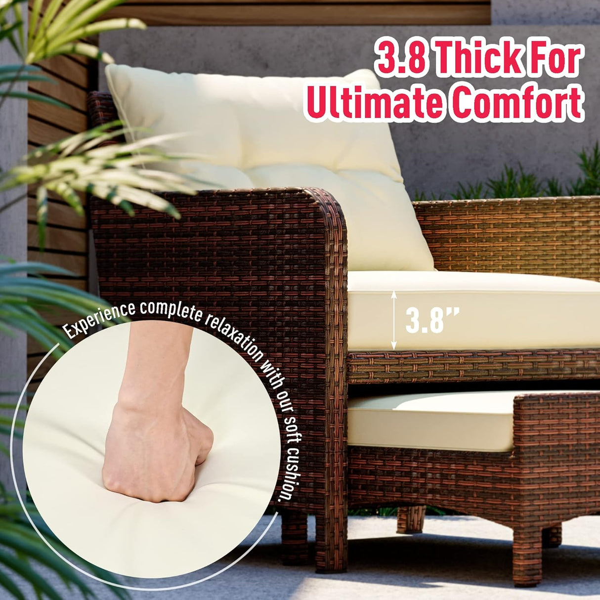 Pamapic Juego de 5 muebles de mimbre para patio, sillas de patio al aire libre con otomanas, muebles de conversación con coffetable para jardín y balcón (beige)