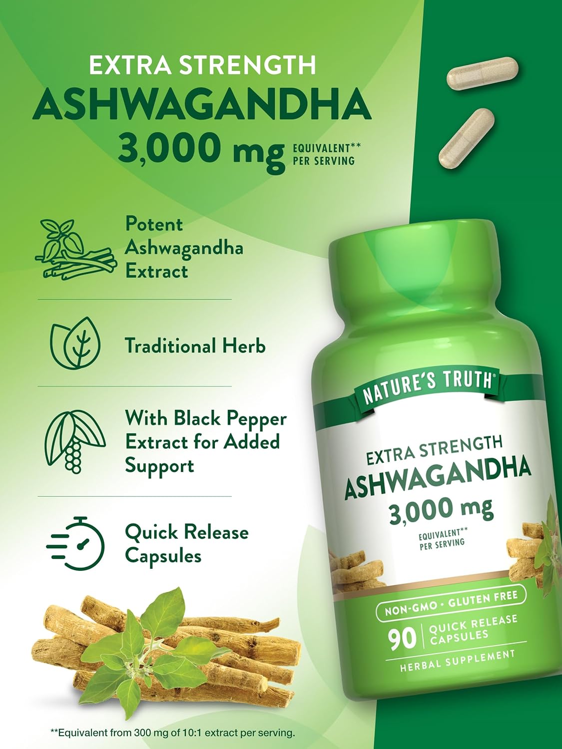 Cápsulas de Ashwagandha 3000mg Nature's Truth, 90 Conteos